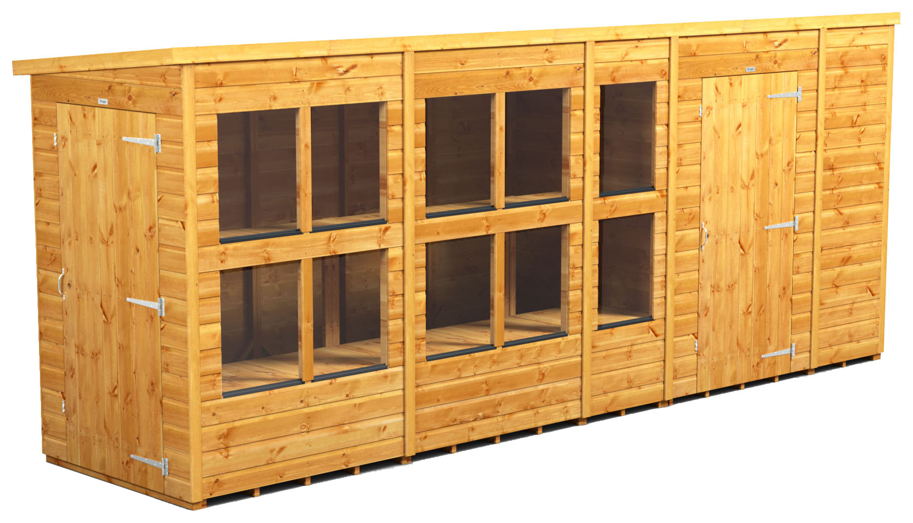 Powersheds Pent Shiplap Dip Treated Potting Shed including 6ft Side Store - 16 x 4ft-5117 