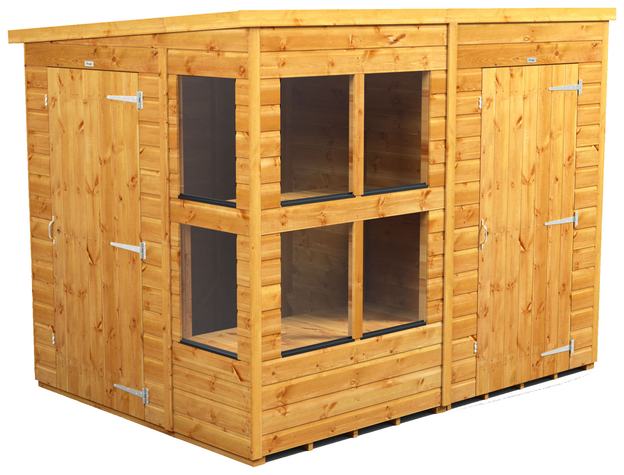 Powersheds Pent Shiplap Dip Treated Potting Shed including 4ft Side Store - 8 x 6ft