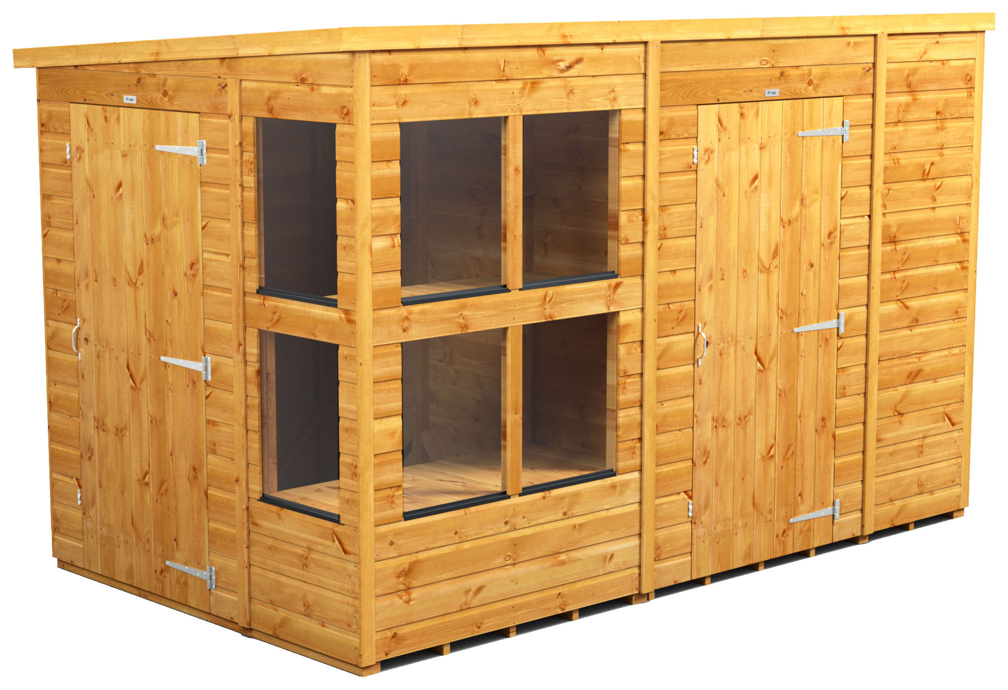 Image of Power Sheds 10 x 6ft Pent Shiplap Dip Treated Potting Shed - Including 6ft Side Store