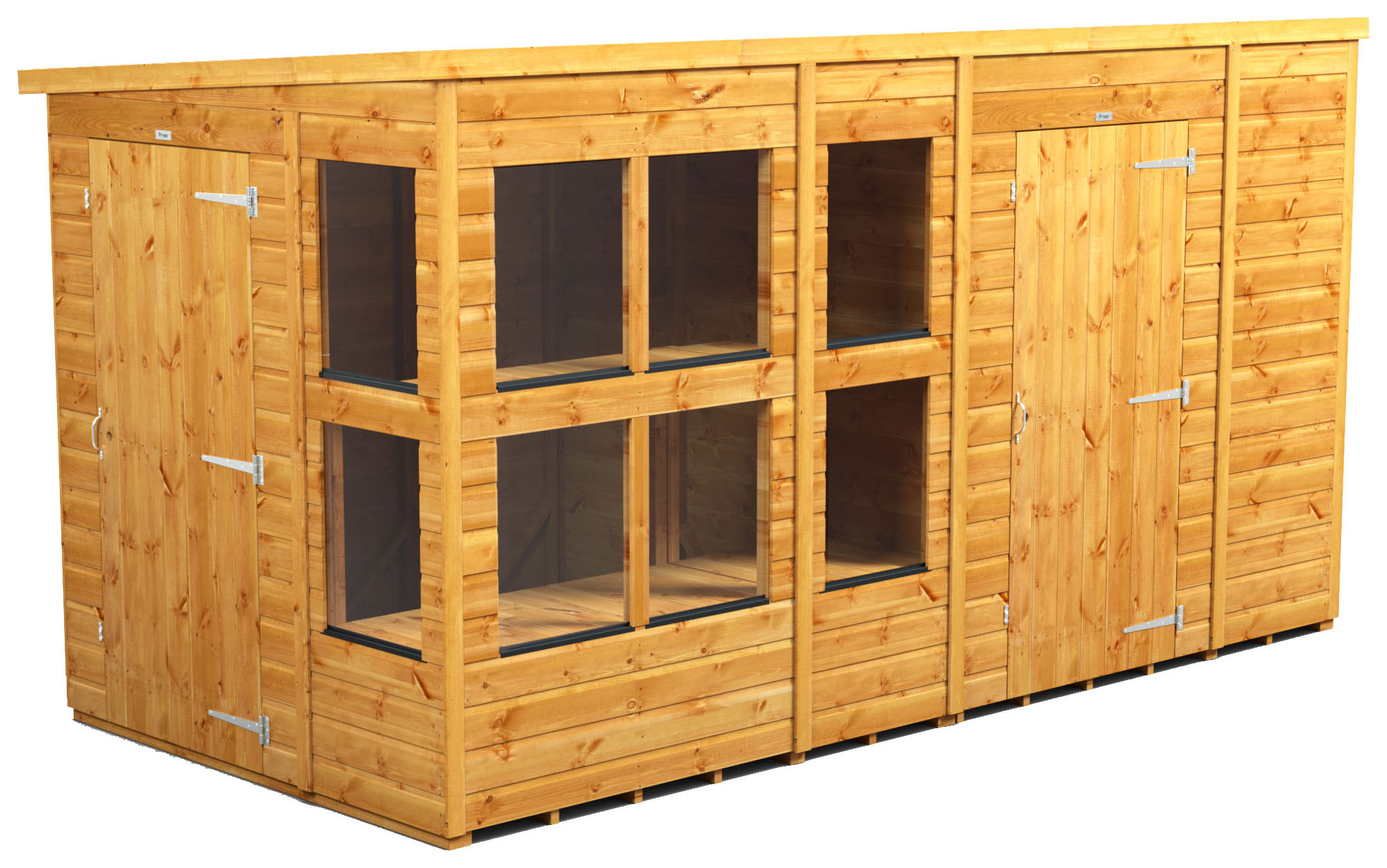 Image of Power Sheds 12 x 6ft Pent Shiplap Dip Treated Potting Shed - Including 6ft Side Store