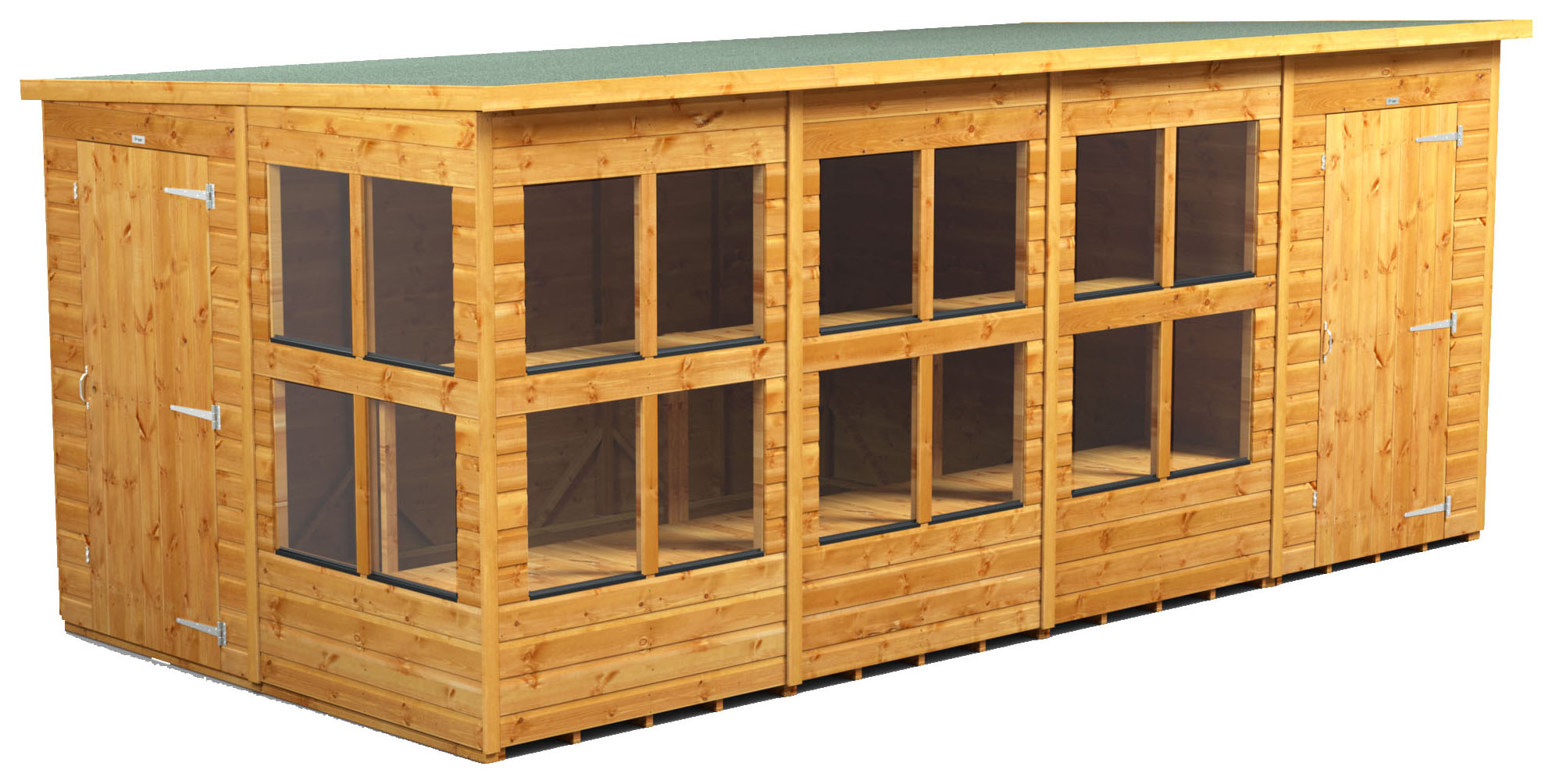 Power Sheds 16 x 8ft Pent Shiplap Dip Treated Potting Shed - Including 4ft Side Store