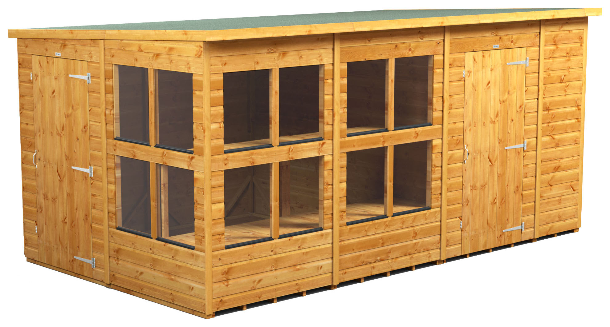 Power Sheds 14 x 8ft Pent Shiplap Dip Treated Potting Shed - Including Side Store