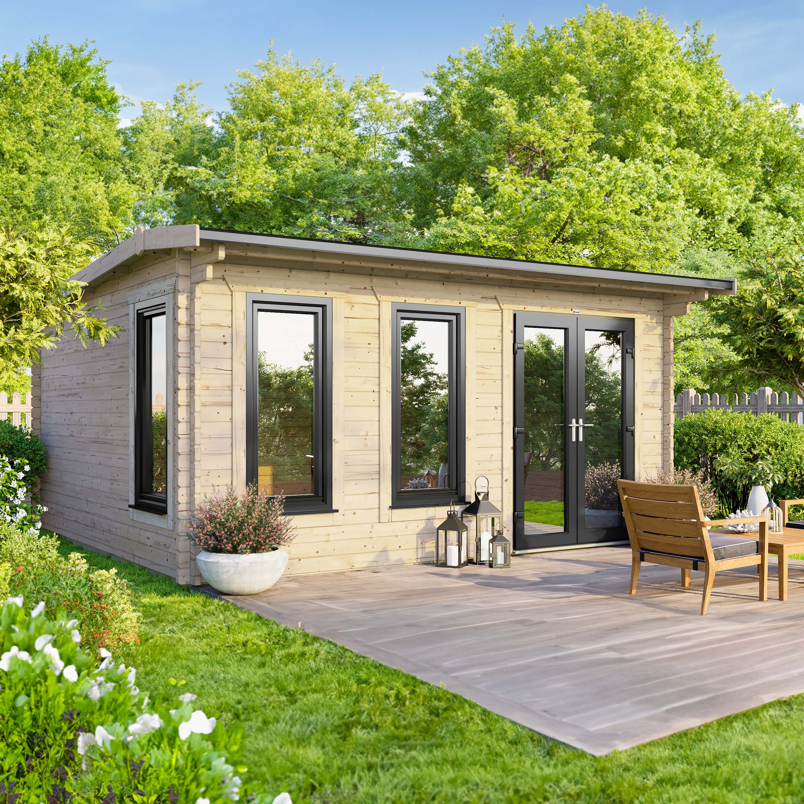 Power Sheds 16 x 12ft Right Hand Door Apex Notched Logs Log Cabin