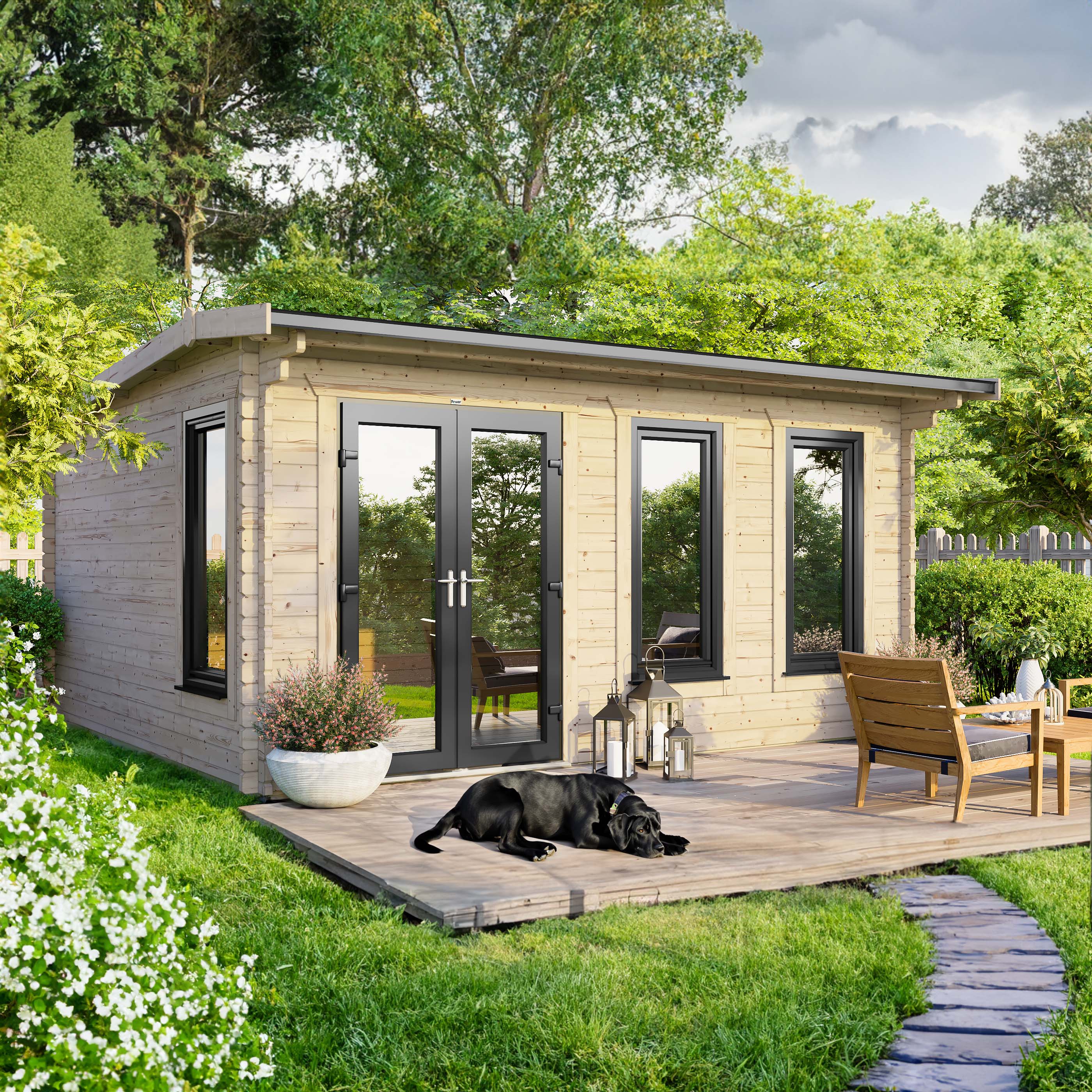 Power Sheds 16 x 12ft Left Hand Door Apex Notched Logs Log Cabin