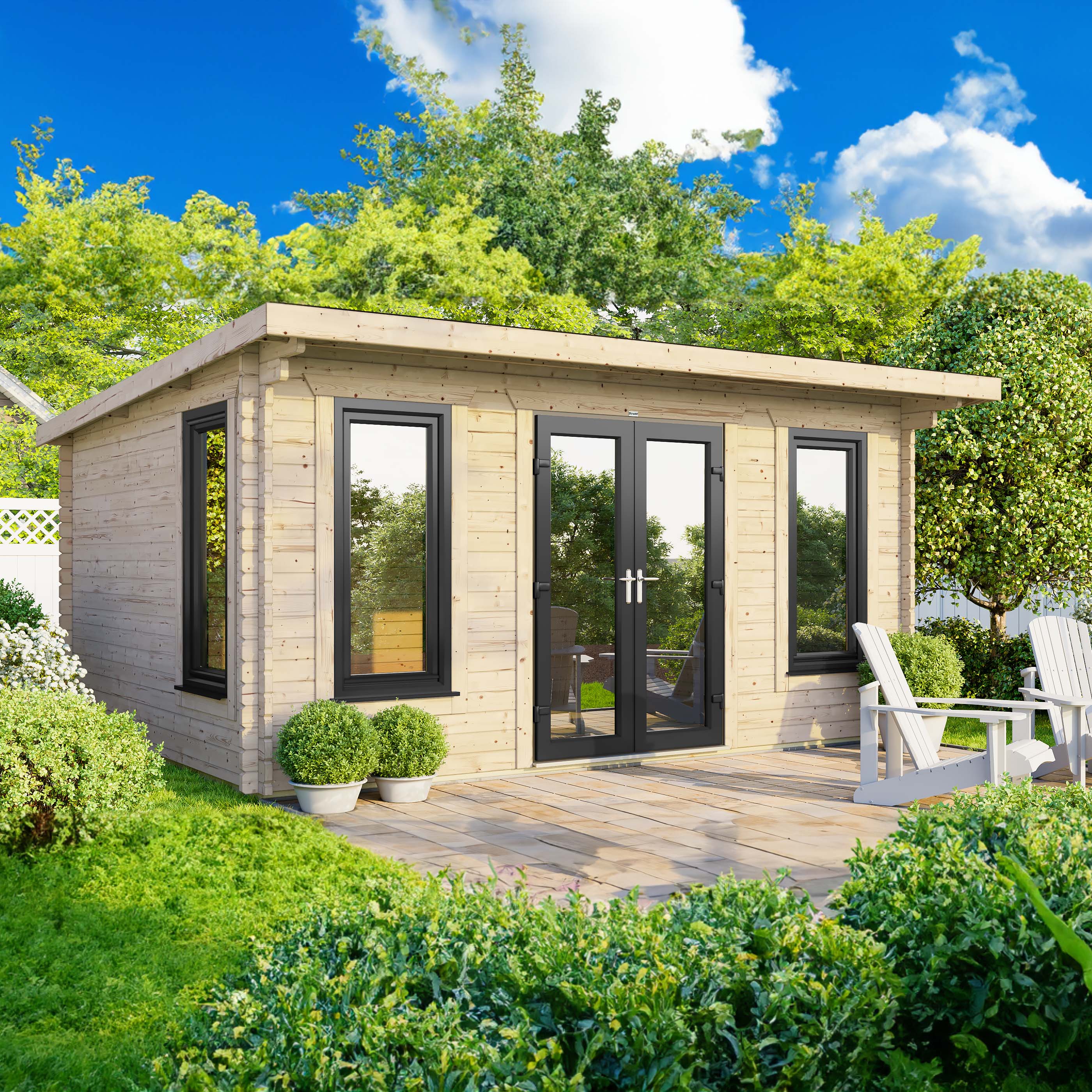 Power Sheds 16 x 10ft Central Doors Pent Notched Logs Log Cabin