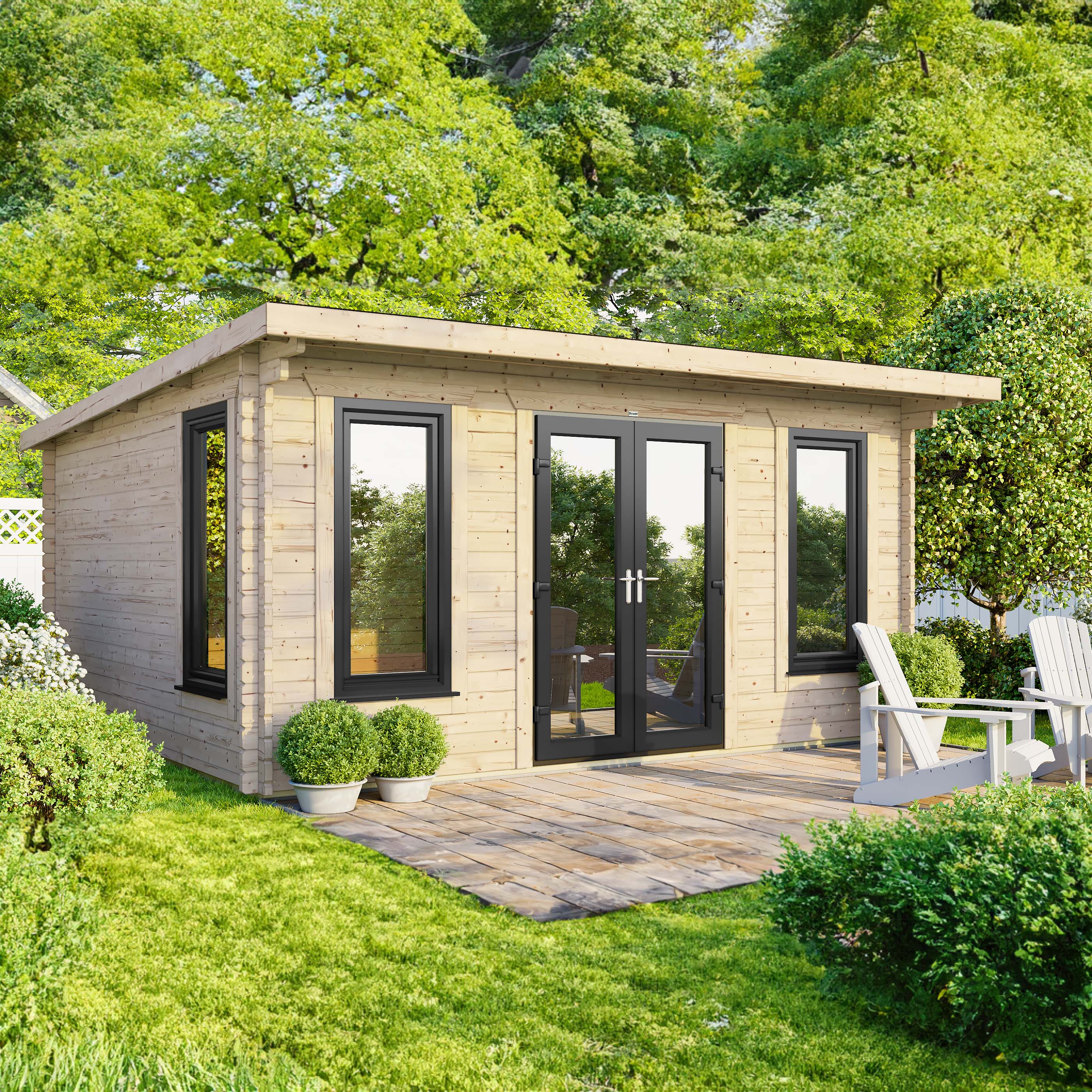 Power Sheds 16 x 12ft Central Doors Pent Notched Logs Log Cabin