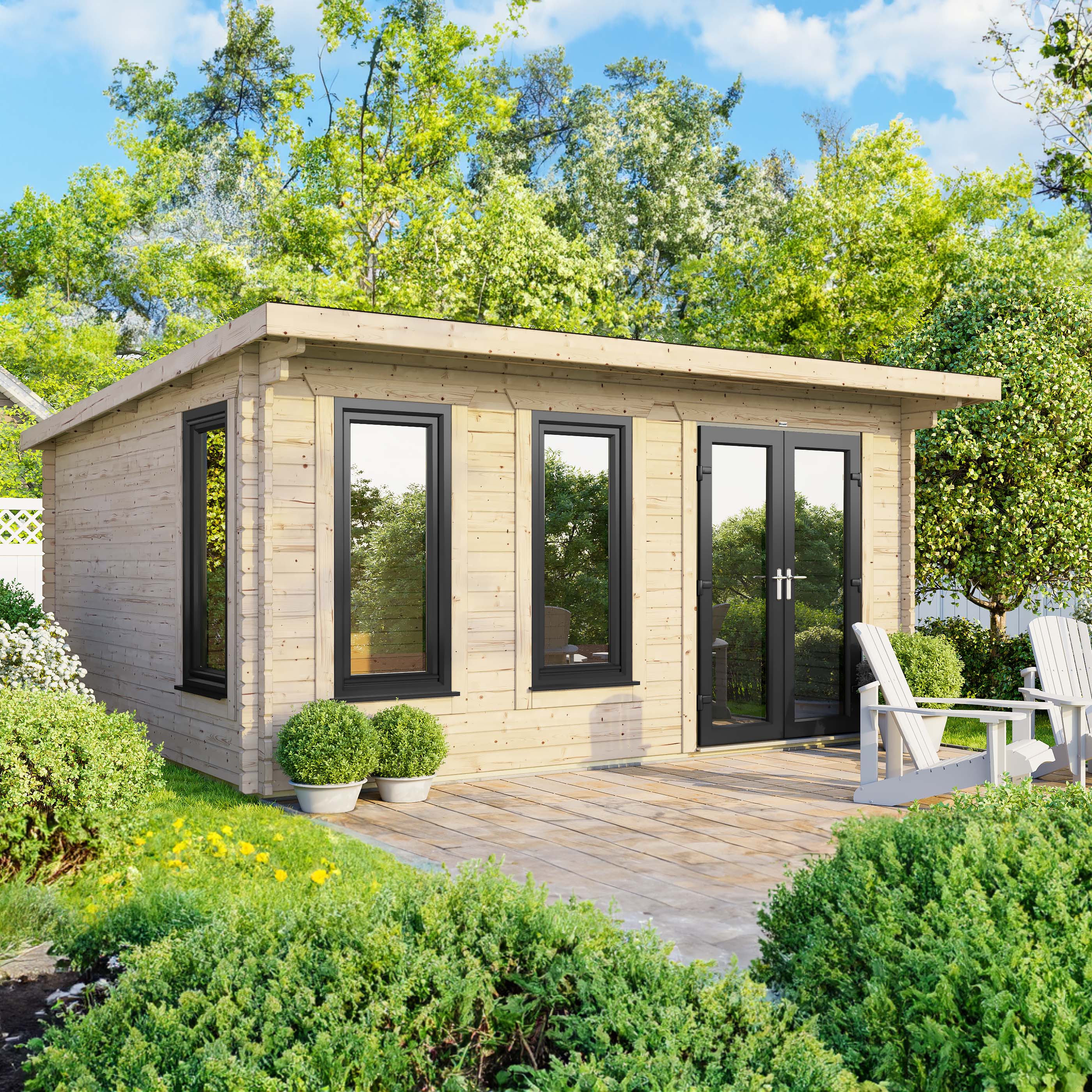 Power Sheds 16 x 12ft Right Hand Door Pent Notched Logs Log Cabin