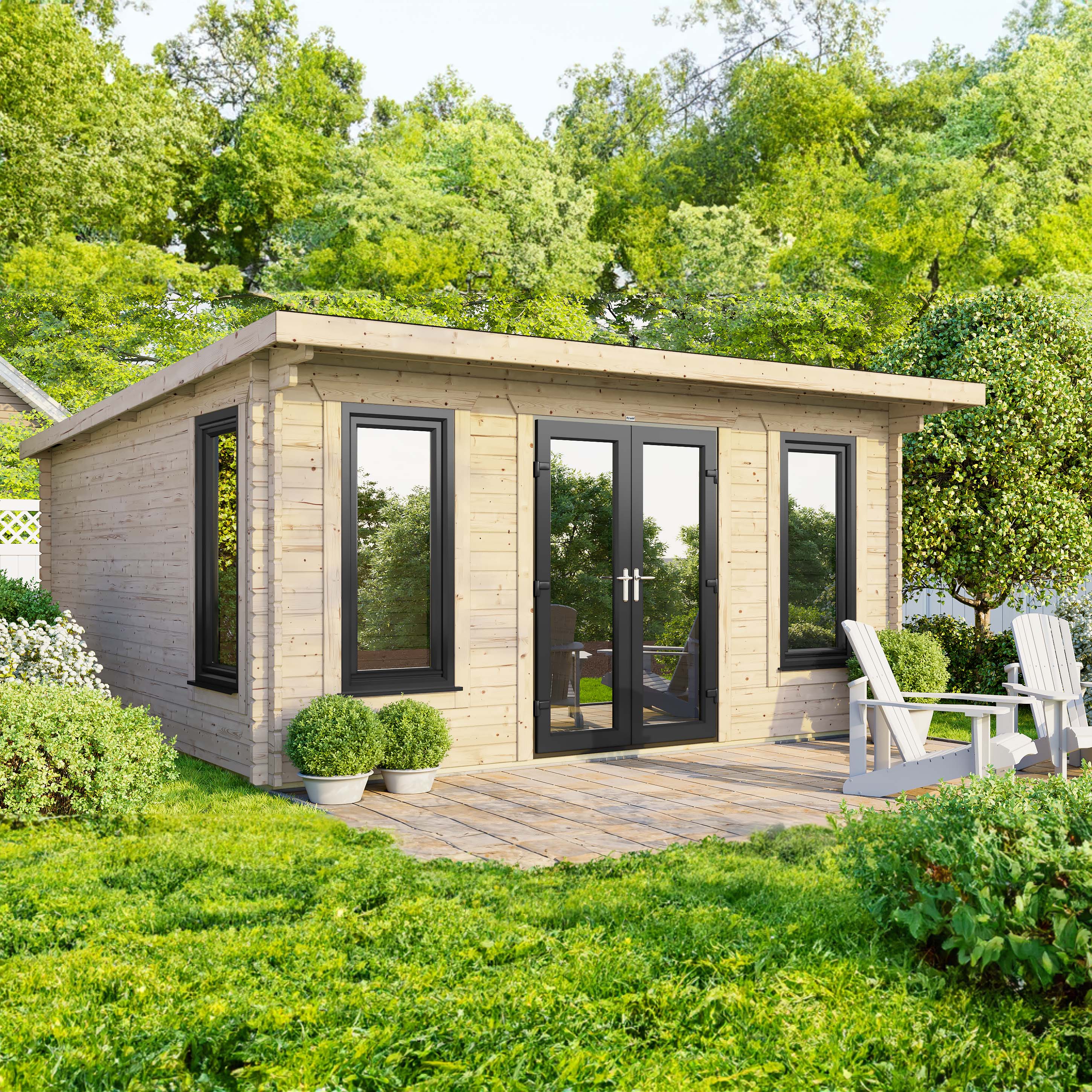 Power Sheds 16 x 14ft Central Doors Pent Notched Logs Log Cabin