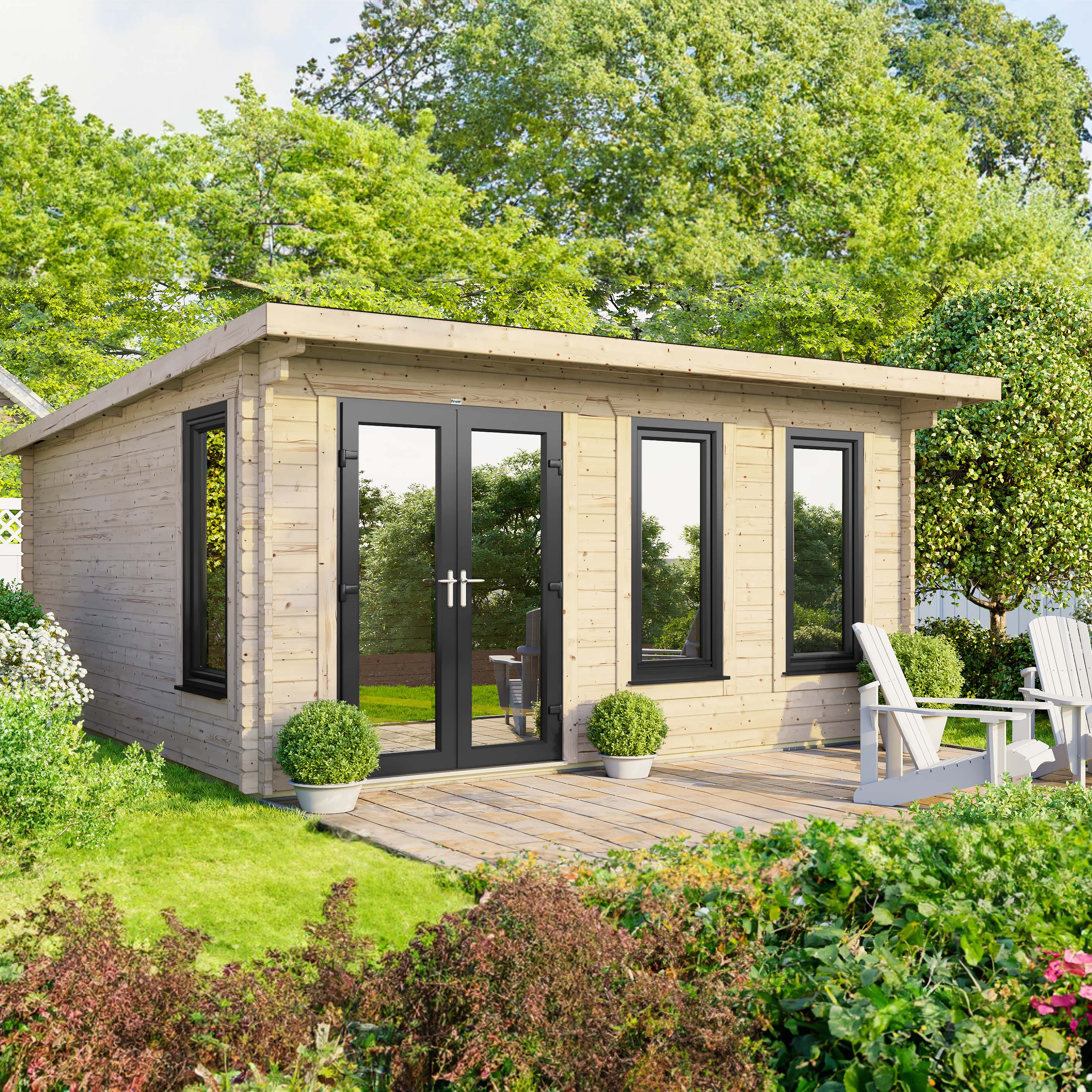Power Sheds 16 x 14ft Left Hand Door Pent Notched Logs Log Cabin