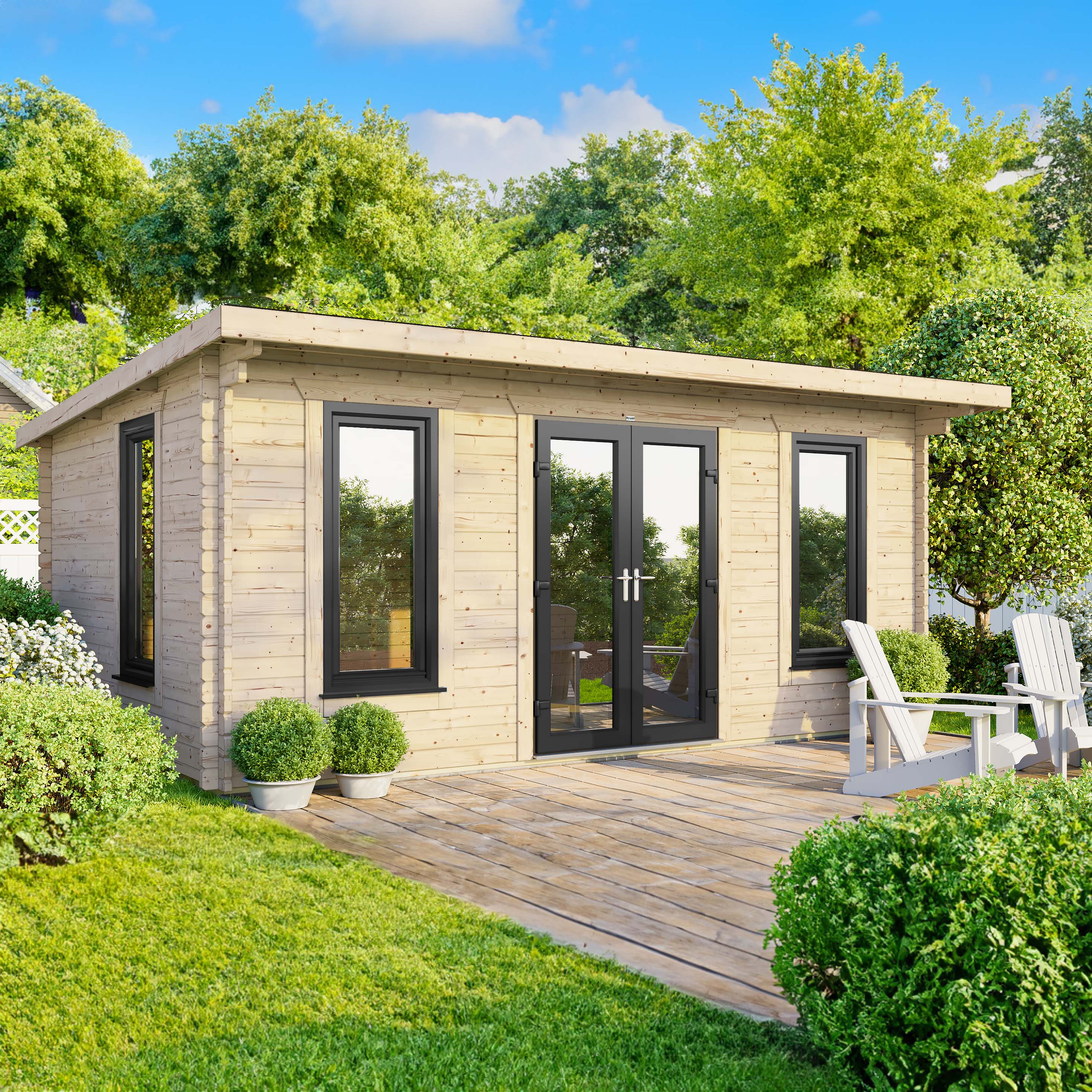 Power Sheds 18 x 10ft Central Doors Pent Notched Logs Log Cabin