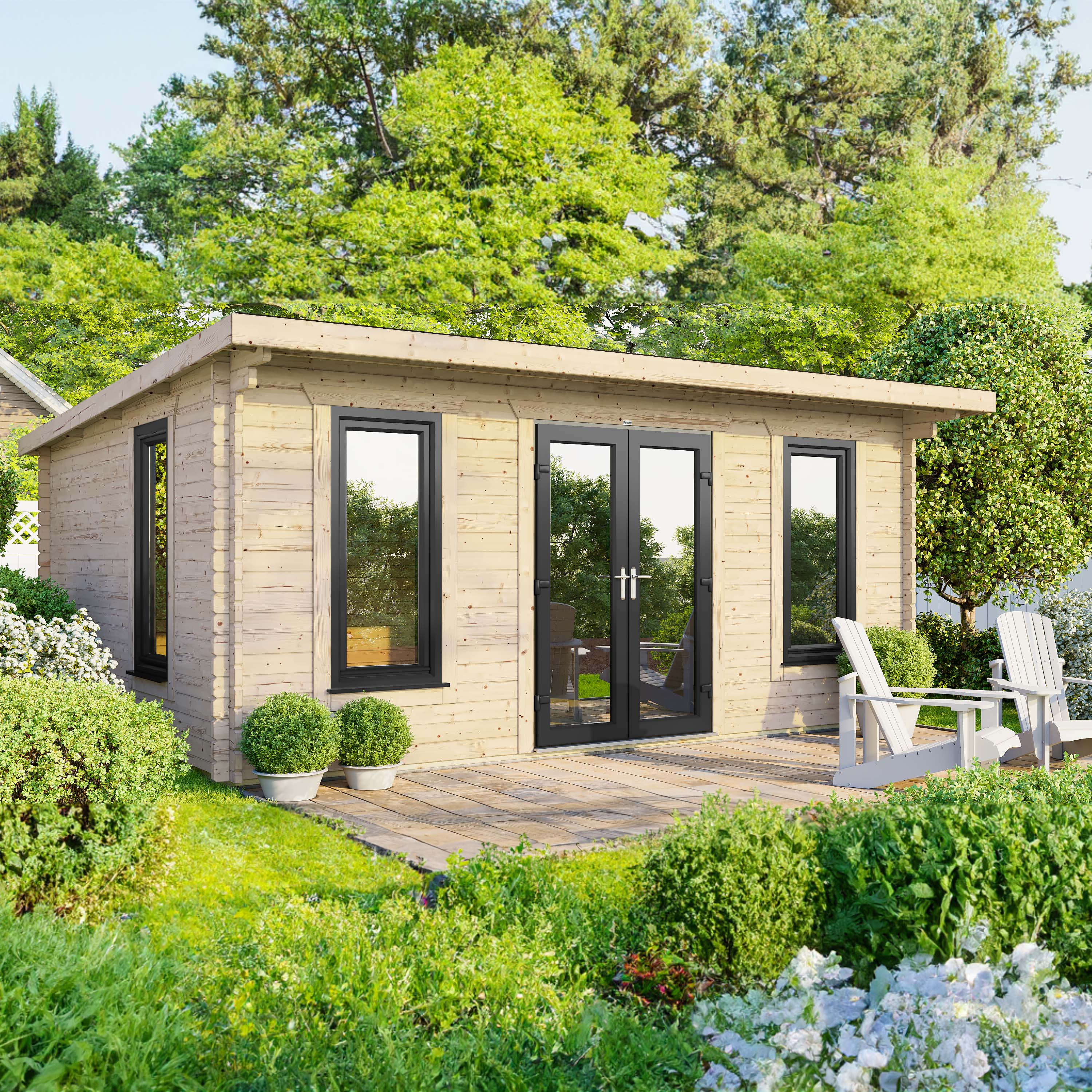 Power Sheds 18 x 12ft Central Doors Pent Notched Logs Log Cabin