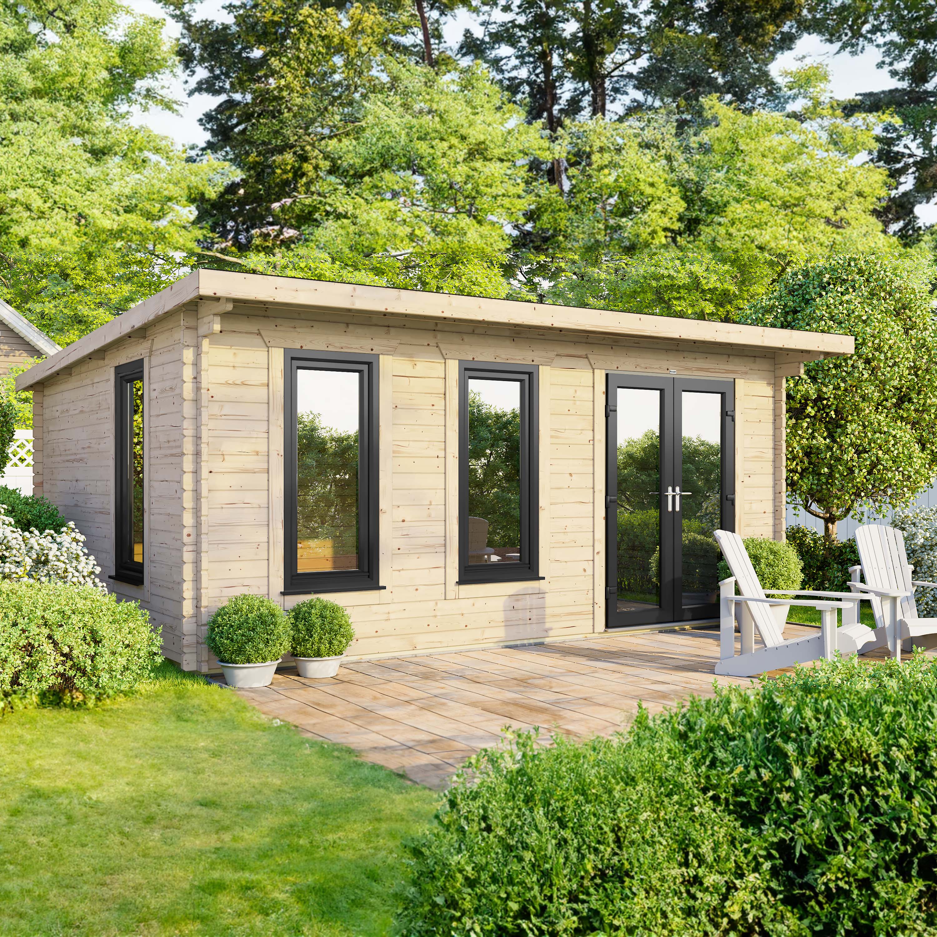 Power Sheds 18 x 12ft Right Hand Door Pent Notched Logs Log Cabin