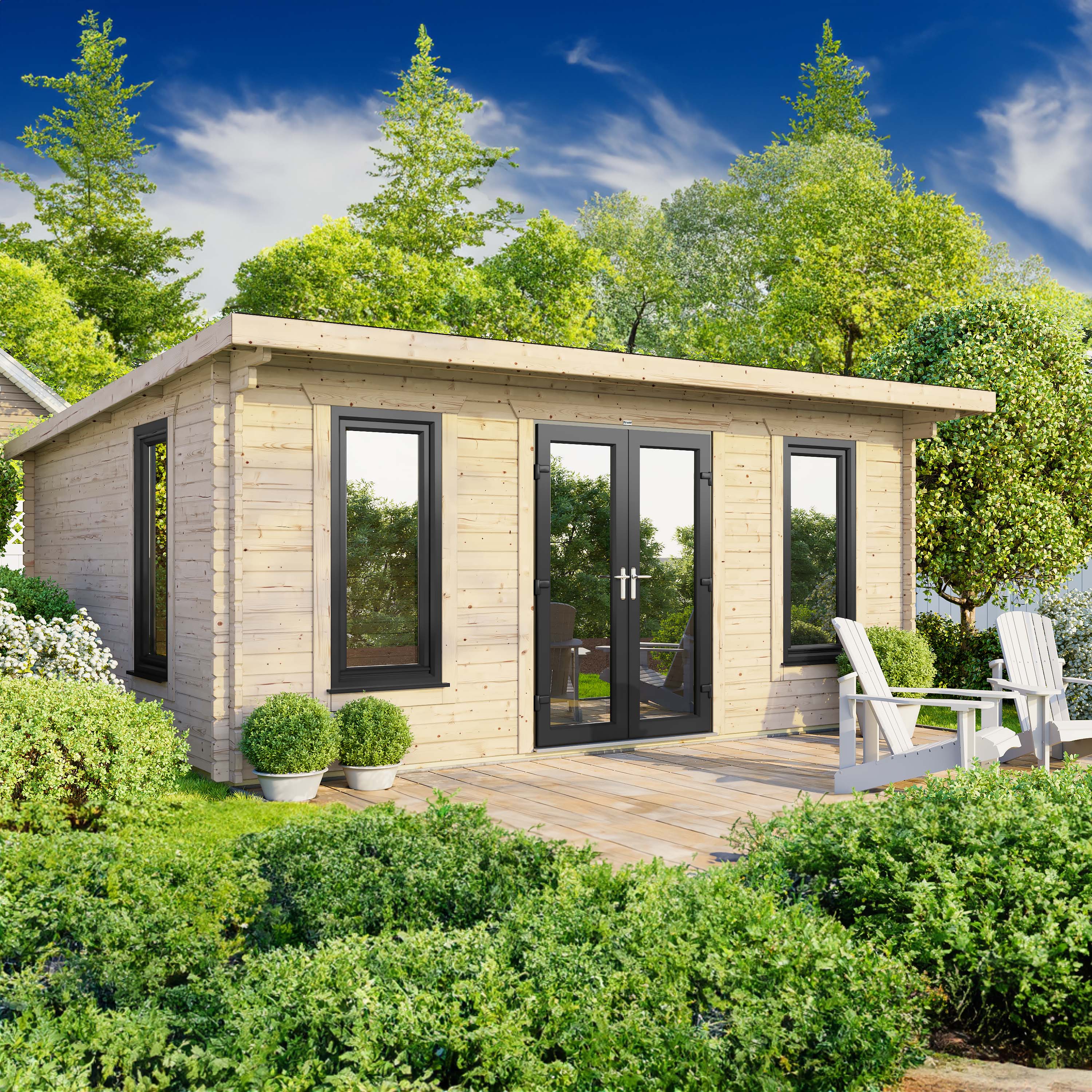 Power Sheds 18 x 14ft Central Doors Pent Notched Logs Log Cabin