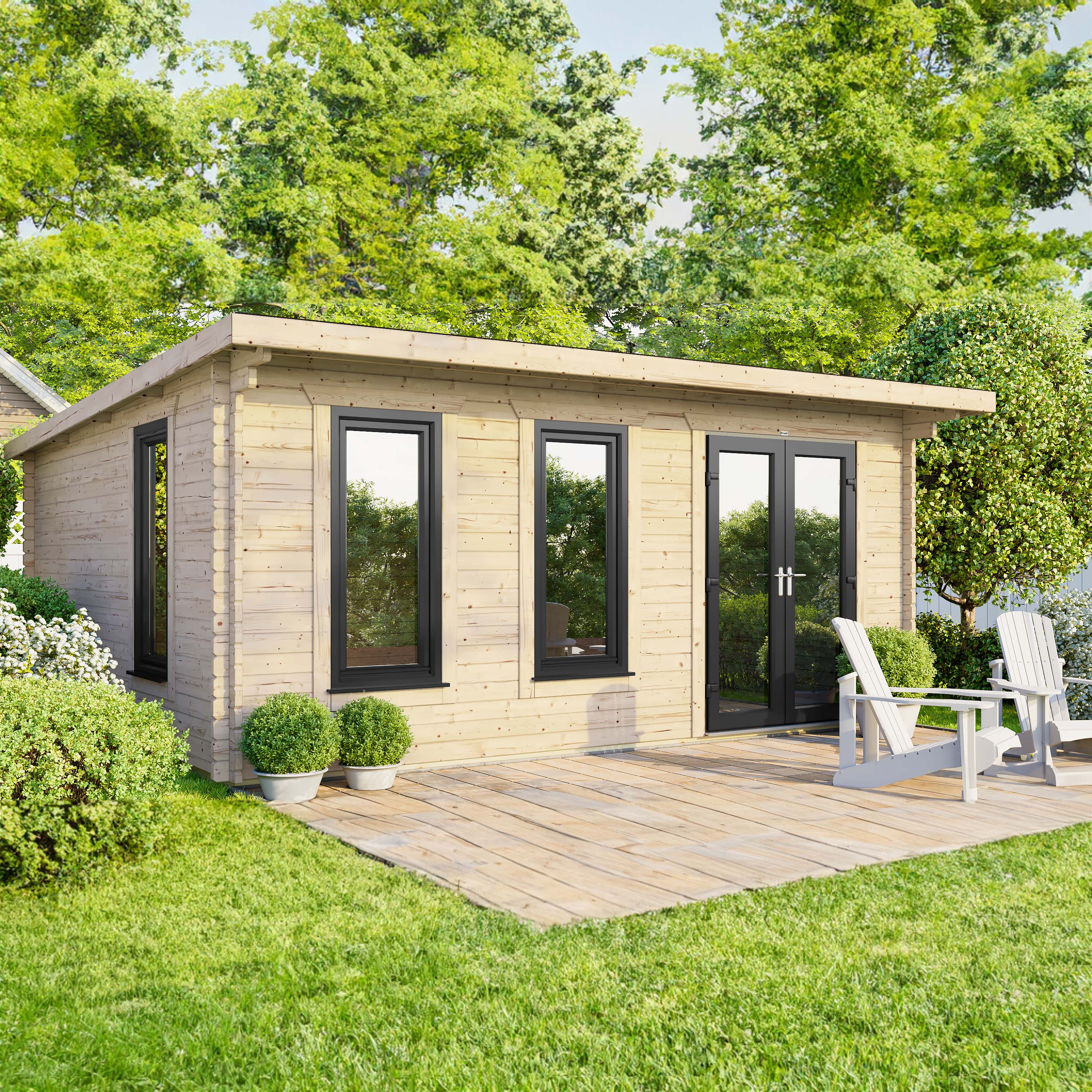 Power Sheds 18 x 14ft Right Hand Door Pent Notched Logs Log Cabin