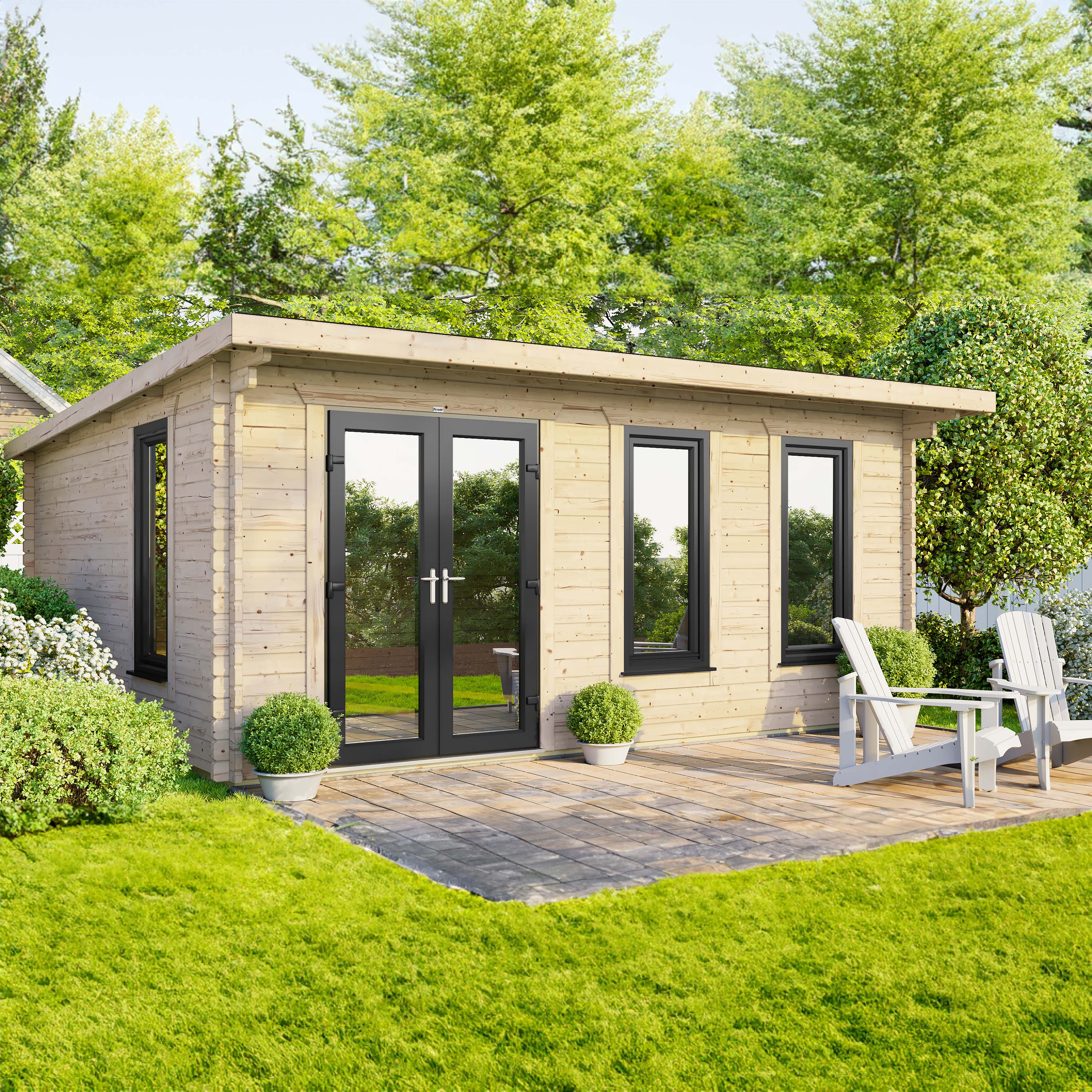 Power Sheds 18 x 14ft Left Hand Door Pent Notched Logs Log Cabin