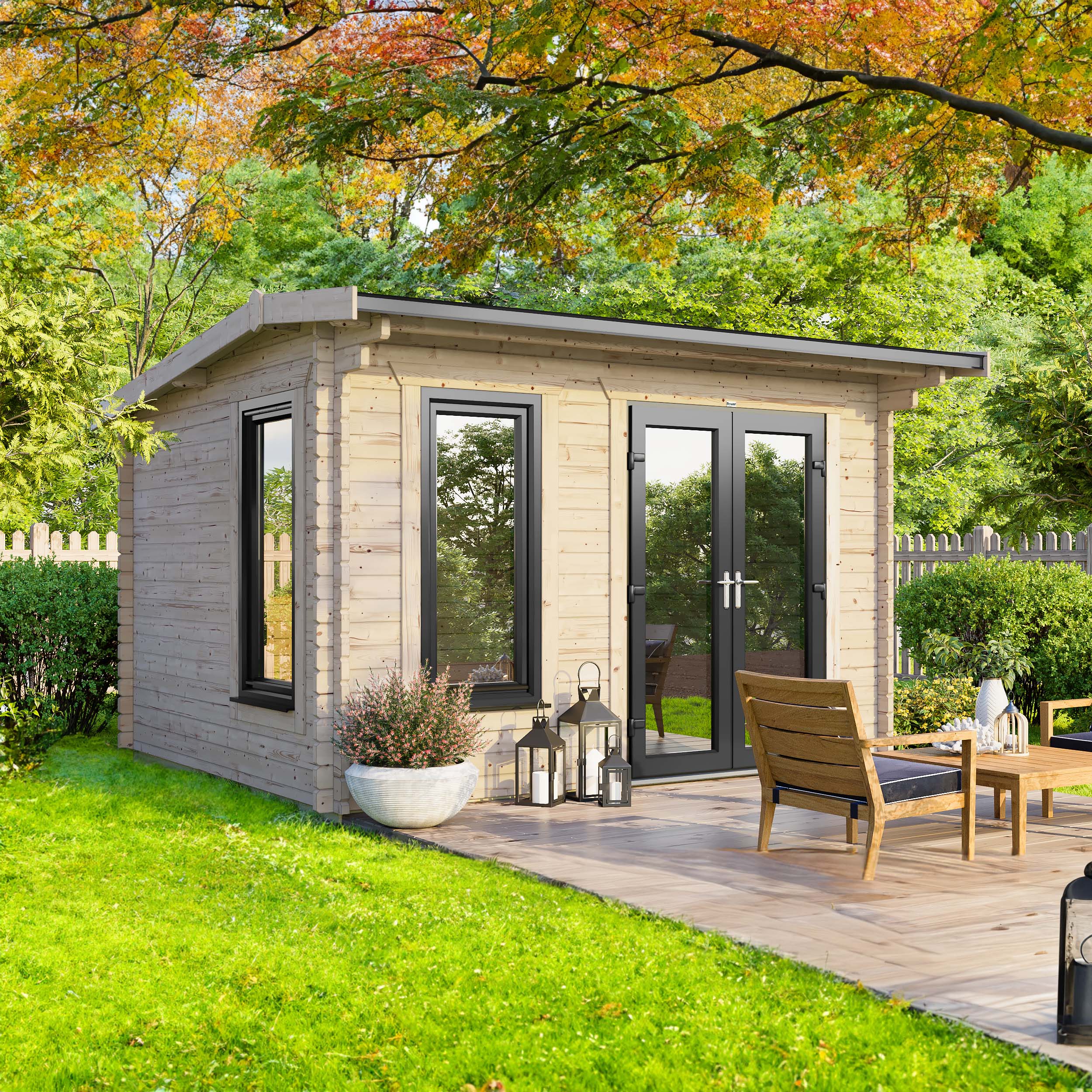 Power Sheds 12 x 8ft Right Hand Door Apex Notched Logs Log Cabin