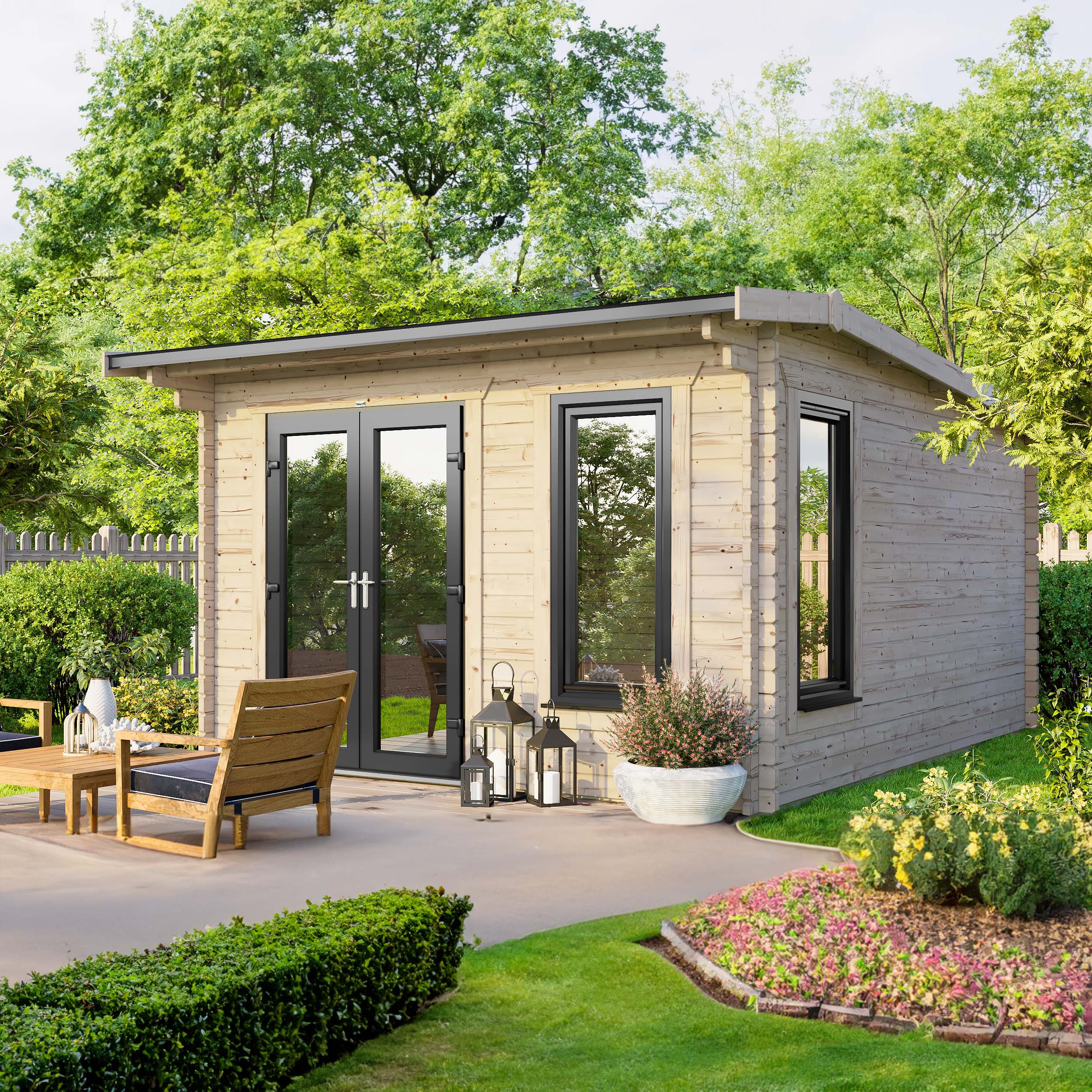 Power Sheds 12 x 12ft Left Hand Door Apex Notched Logs Log Cabin