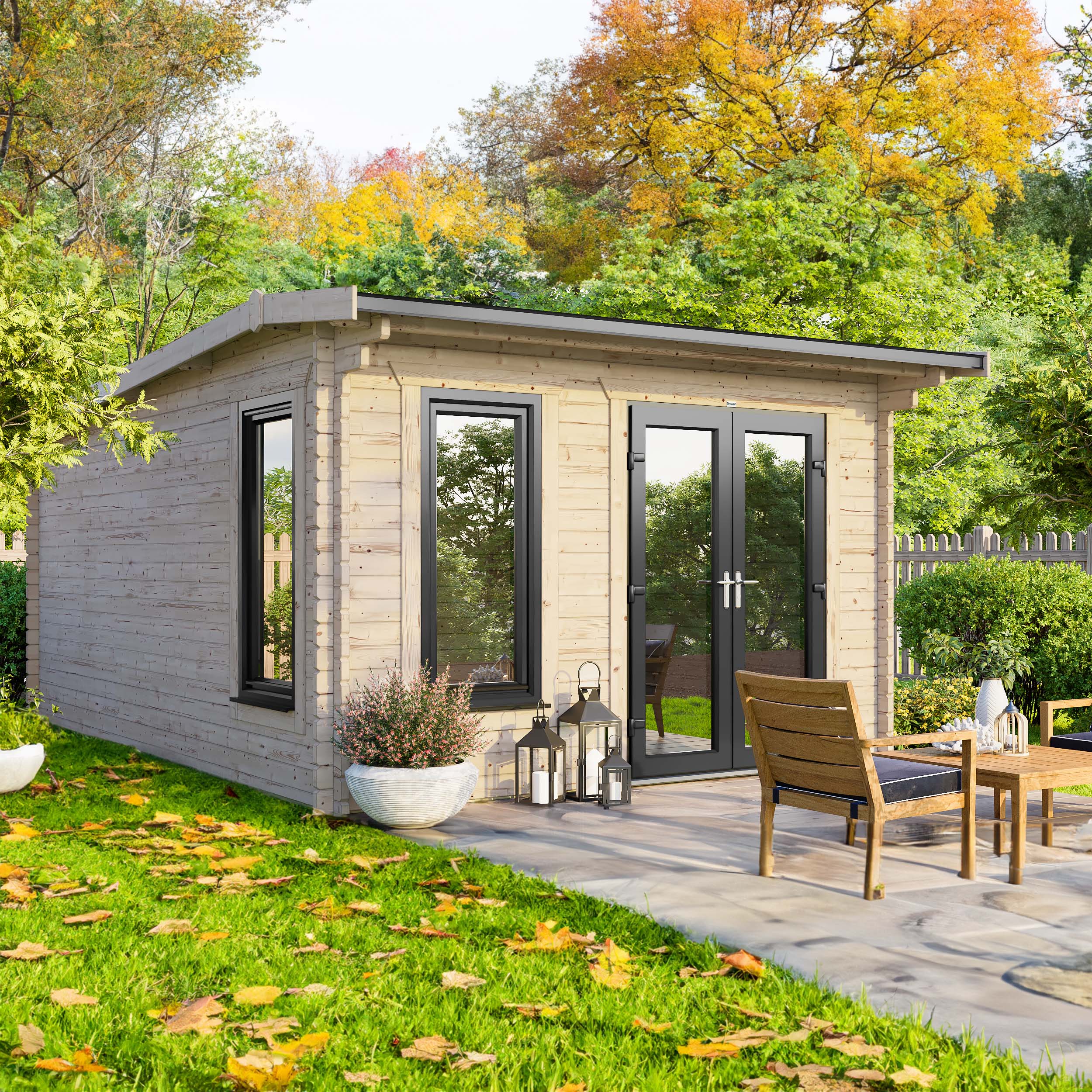 Power Sheds 12 x 14ft Right Hand Door Apex Notched Logs Log Cabin