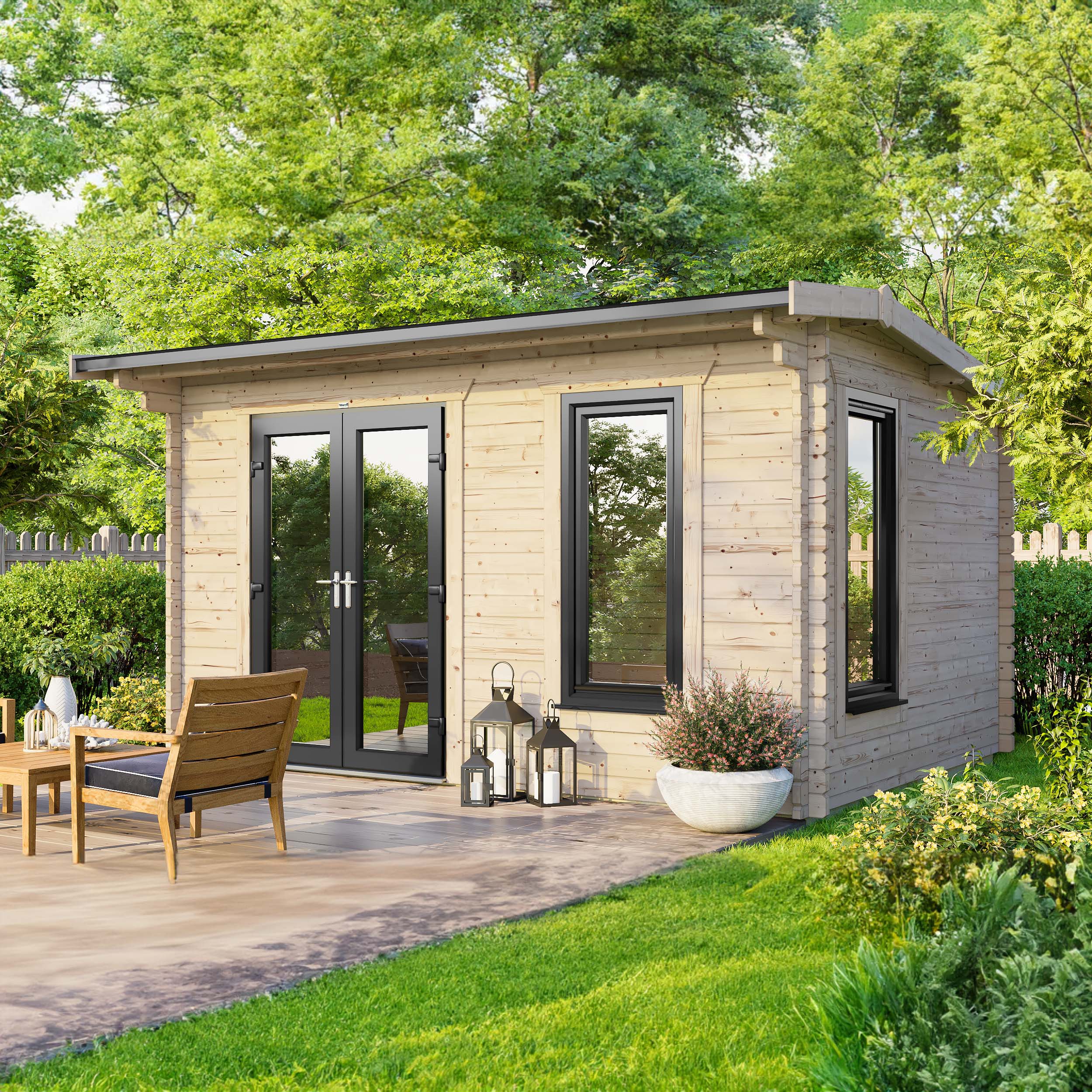 Power Sheds 14 x 8ft Left Hand Door Apex Notched Logs Log Cabin