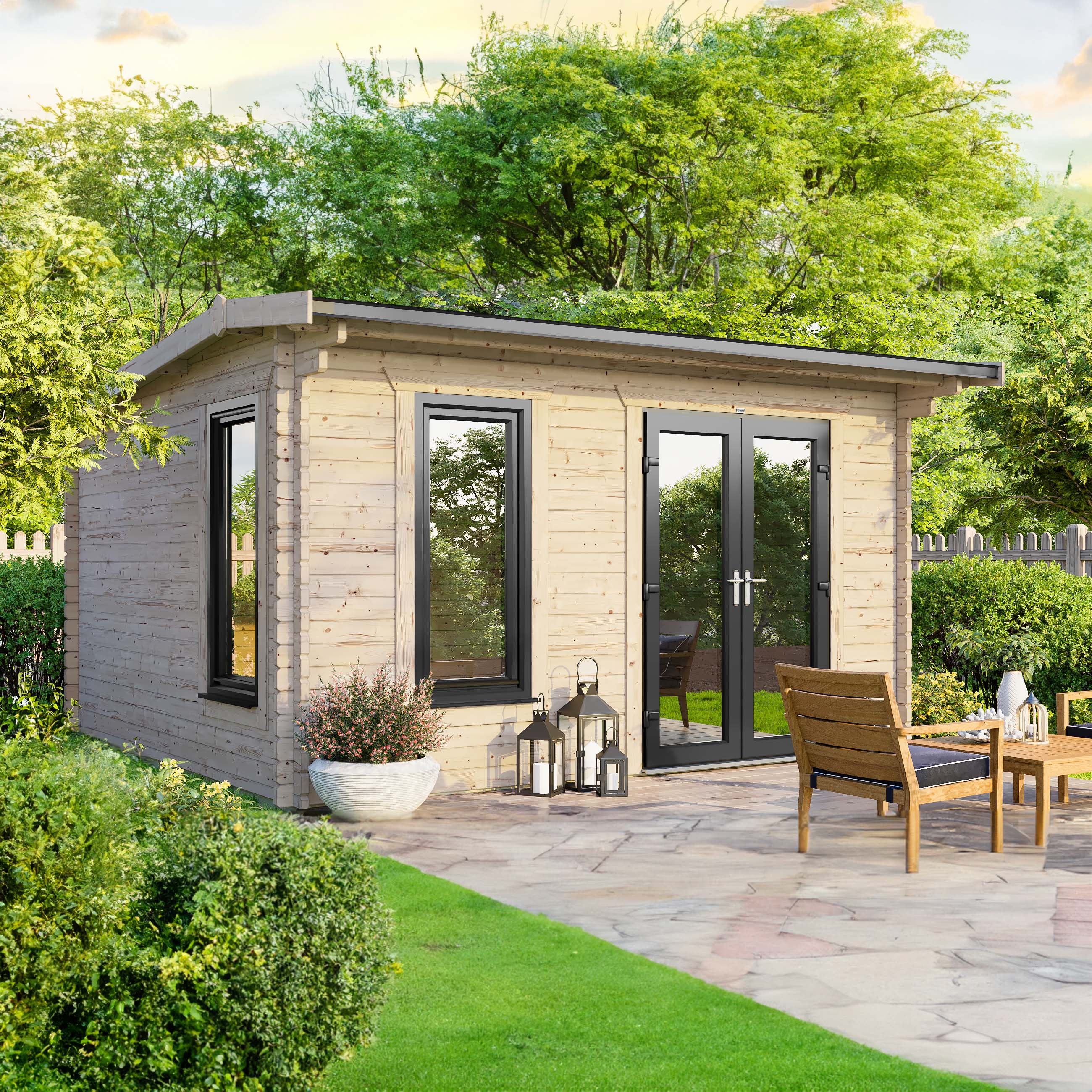 Power Sheds 14 x 10ft Right Hand Door Apex Notched Logs Log Cabin