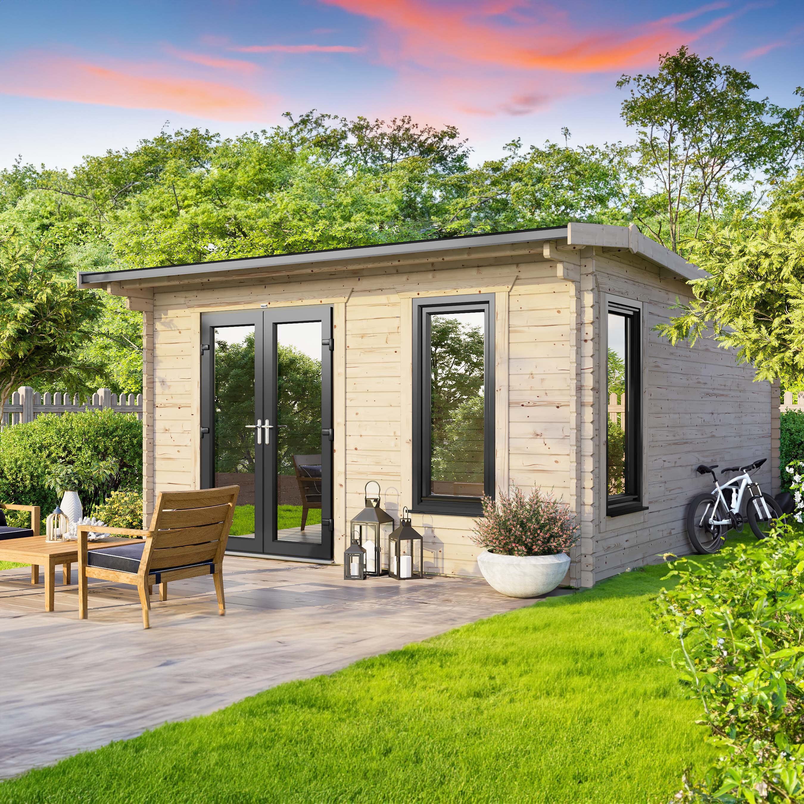 Power Sheds 14 x 14ft Left Hand Door Apex Notched Logs Log Cabin