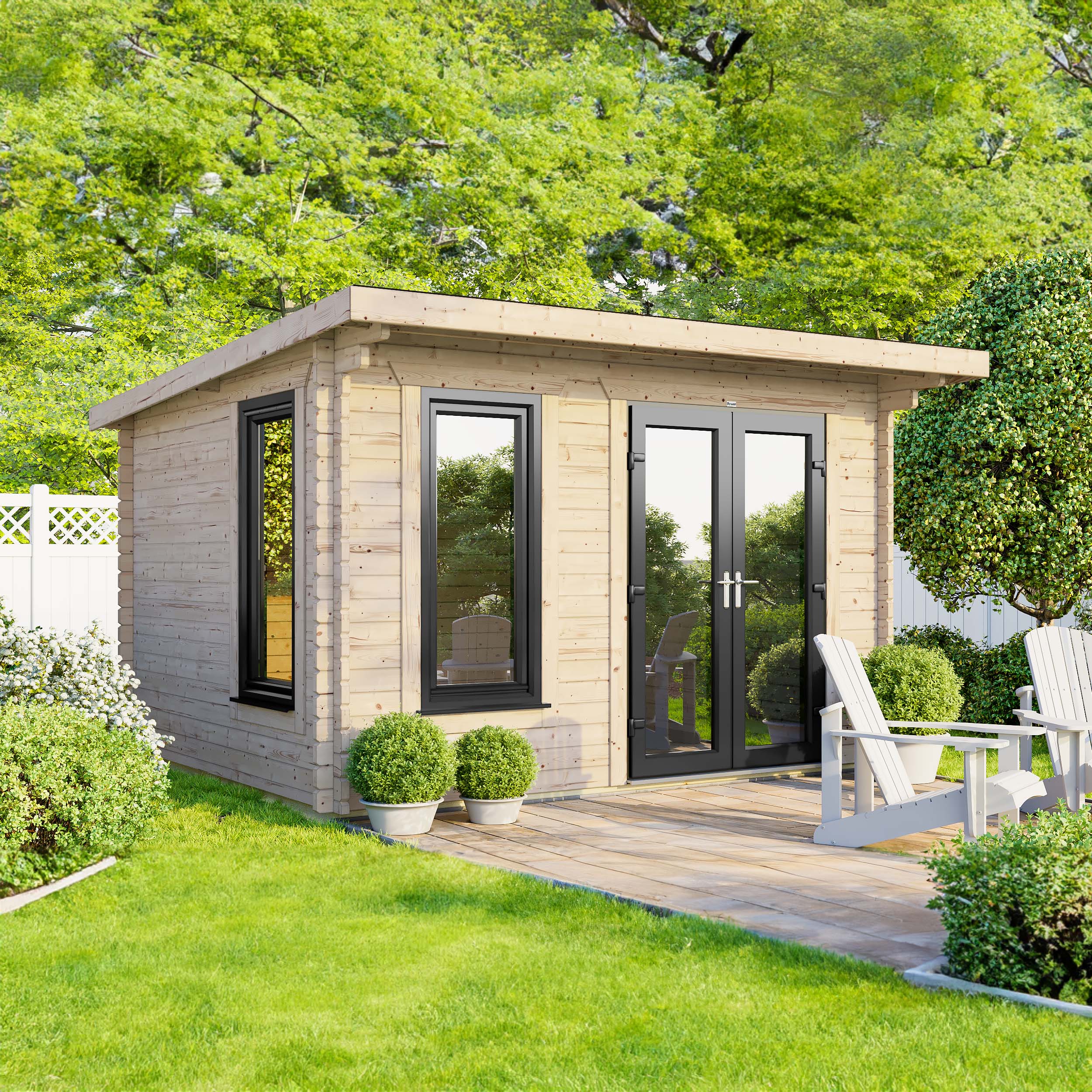 Power Sheds 12 x 8ft Right Hand Door Pent Notched Logs Log Cabin