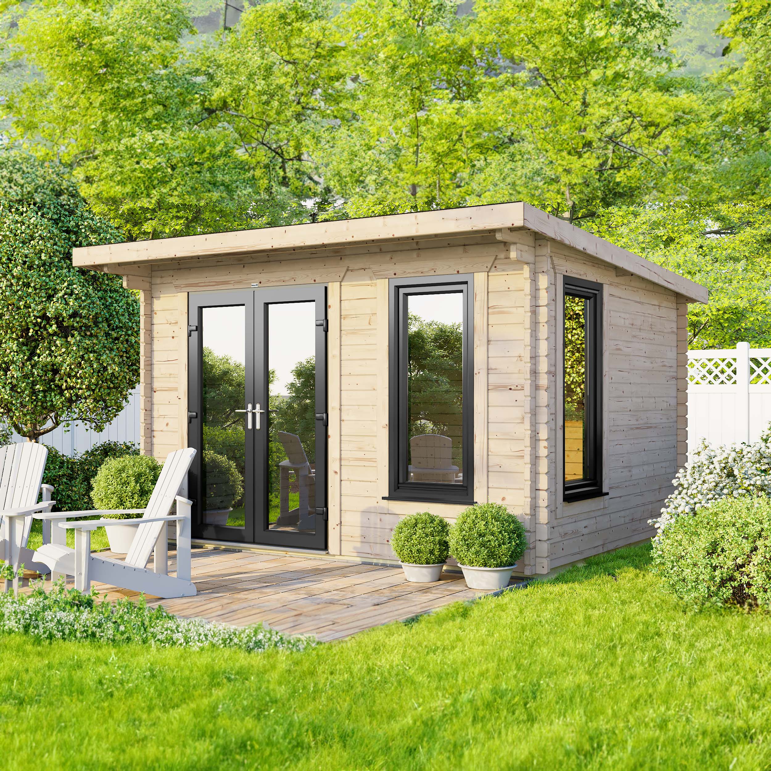 Image of Power Sheds 12 x 8ft Left Hand Door Pent Notched Logs Log Cabin