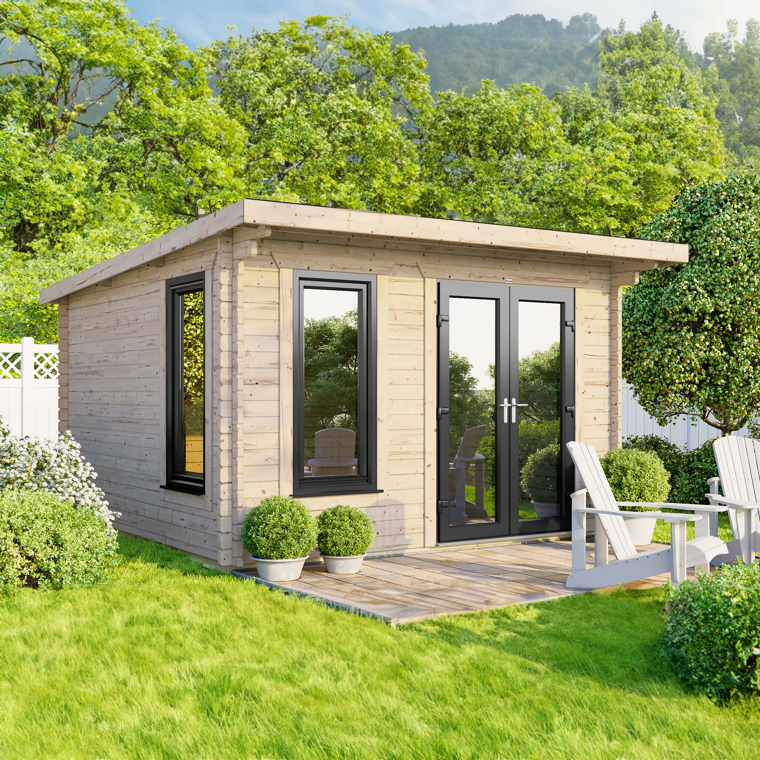 Power Sheds 12 x 10ft Right Hand Door Pent Notched Logs Log Cabin