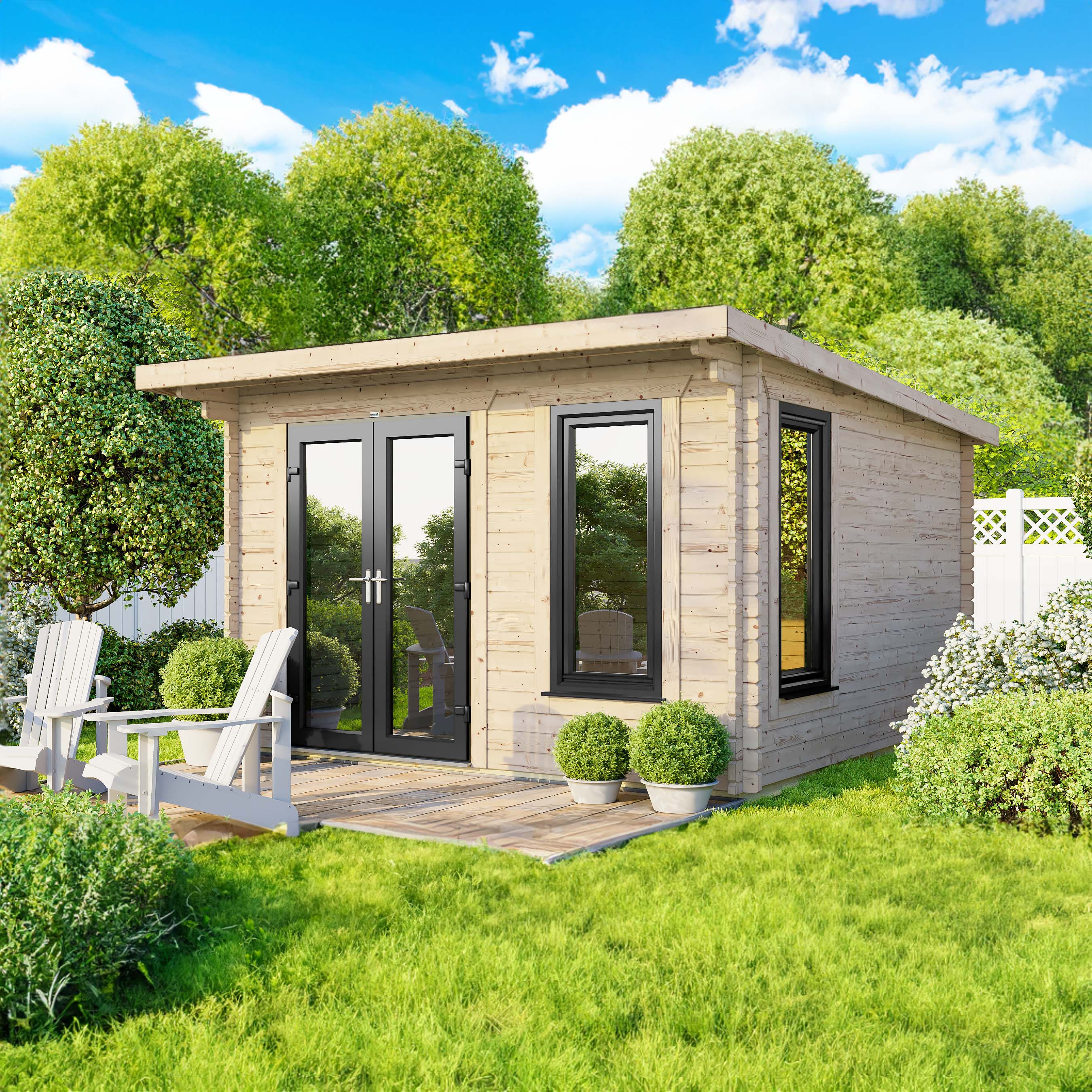 Power Sheds 12 x 10ft Left Hand Door Pent Notched Logs Log Cabin