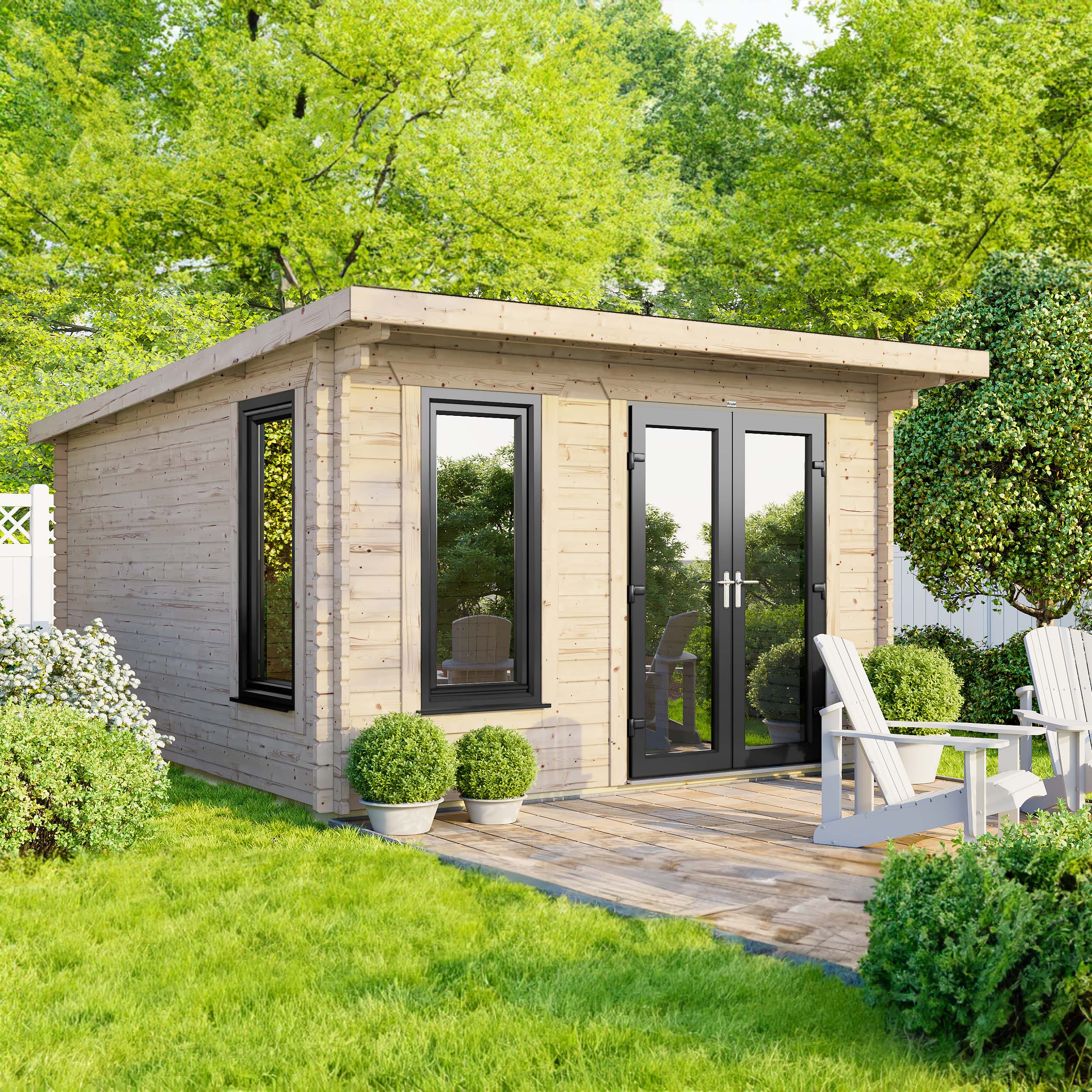 Power Sheds 12 x 12ft Right Hand Door Pent Notched Logs Log Cabin