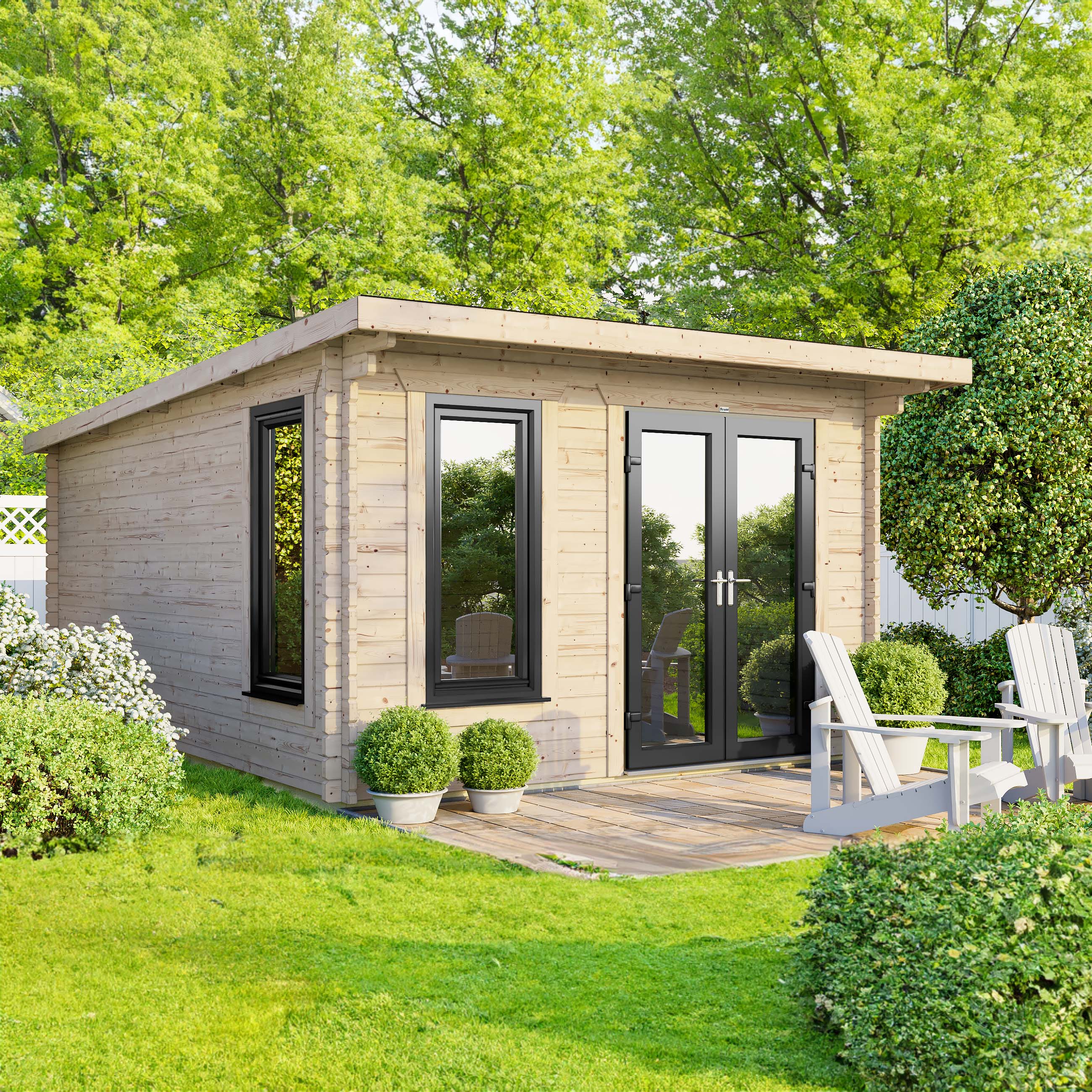 Power Sheds 12 x 14ft Right Hand Door Pent Notched Logs Log Cabin