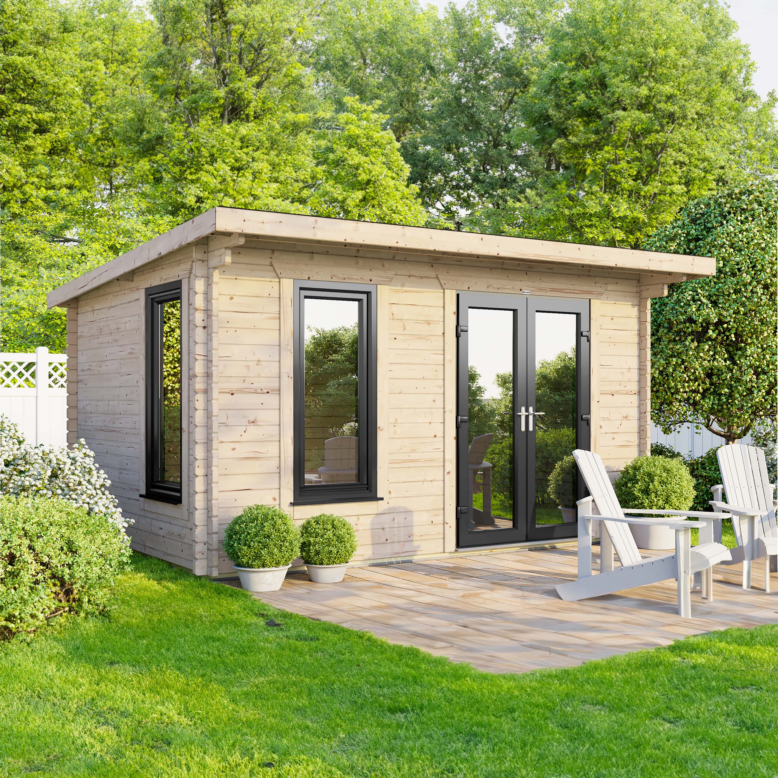 Power Sheds 14 x 8ft Right Hand Door Pent Notched Logs Log Cabin