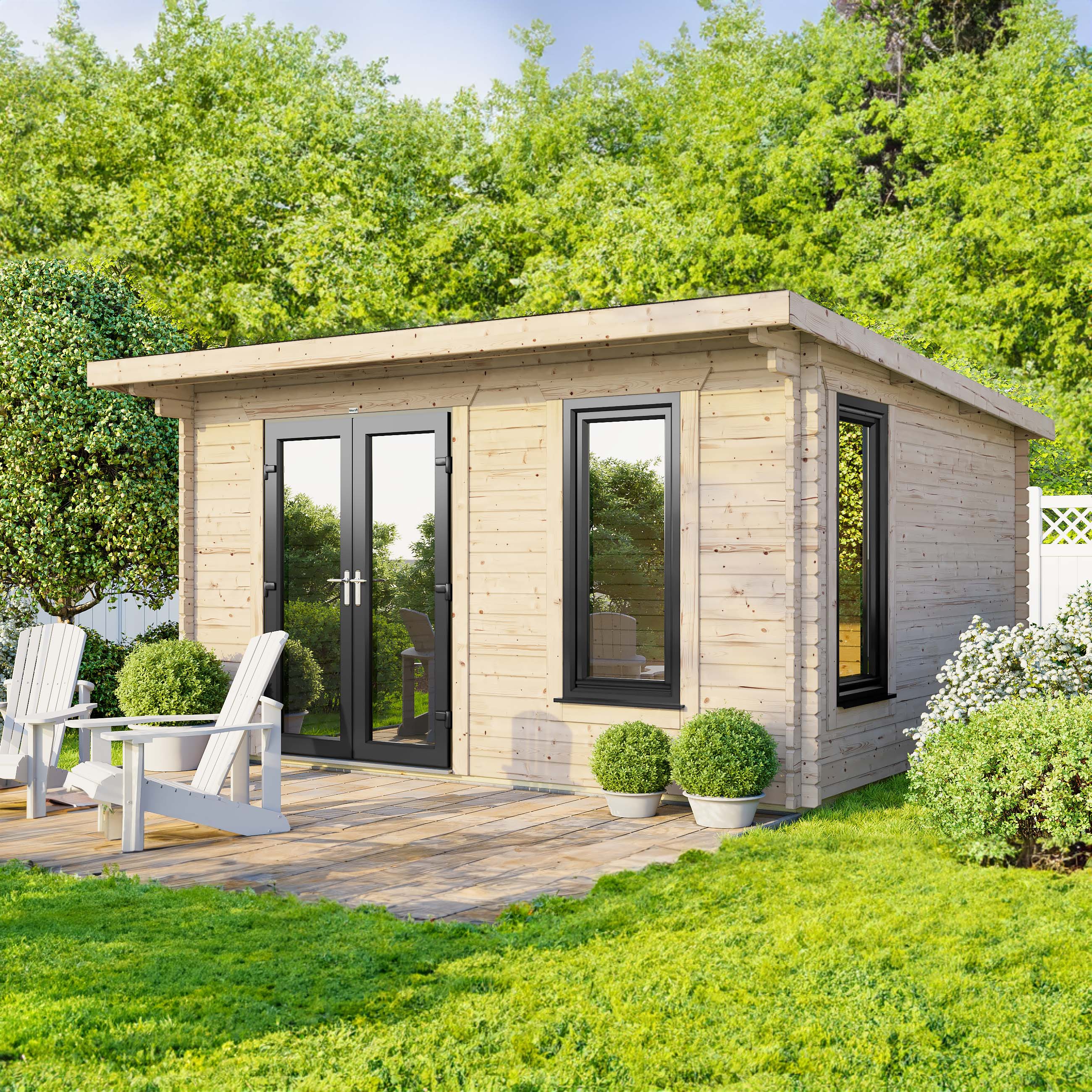 Power Sheds 14 x 10ft Left Hand Door Pent Notched Logs Log Cabin