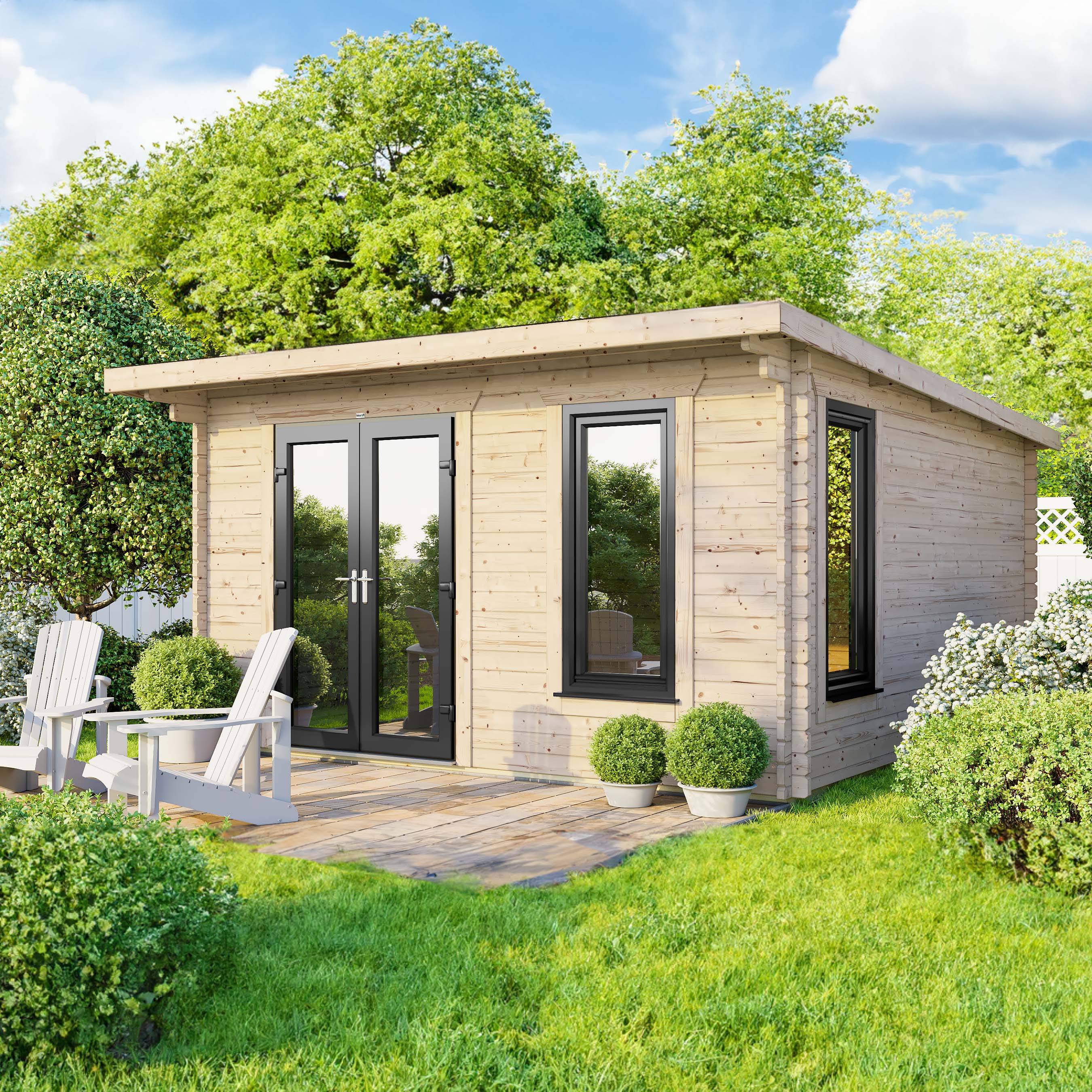 Power Sheds 14 x 12ft Left Hand Door Pent Notched Logs Log Cabin