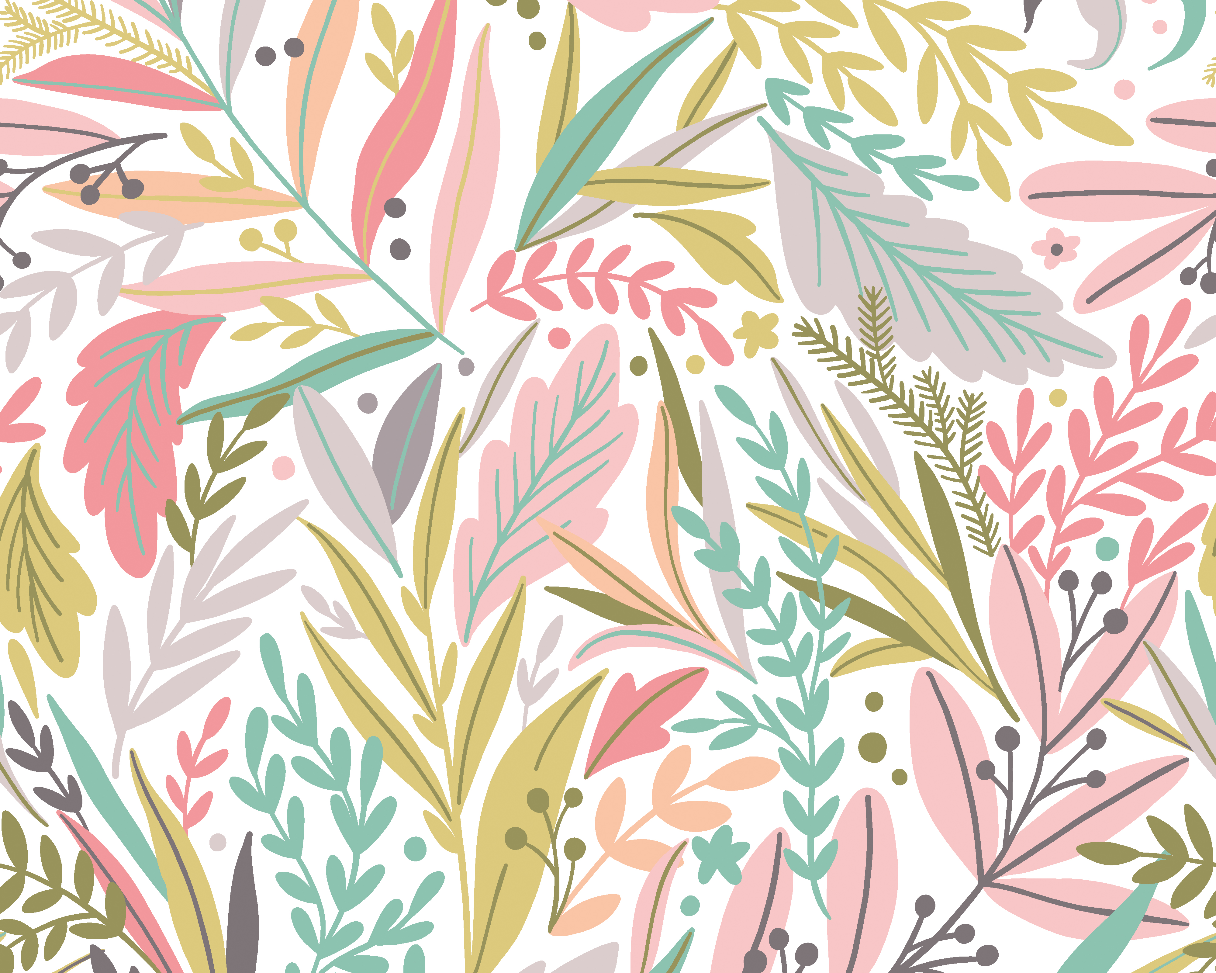 Image of Origin Murals Patterned Leaves Olive & Blush Wall Mural - 3 x 2.4m