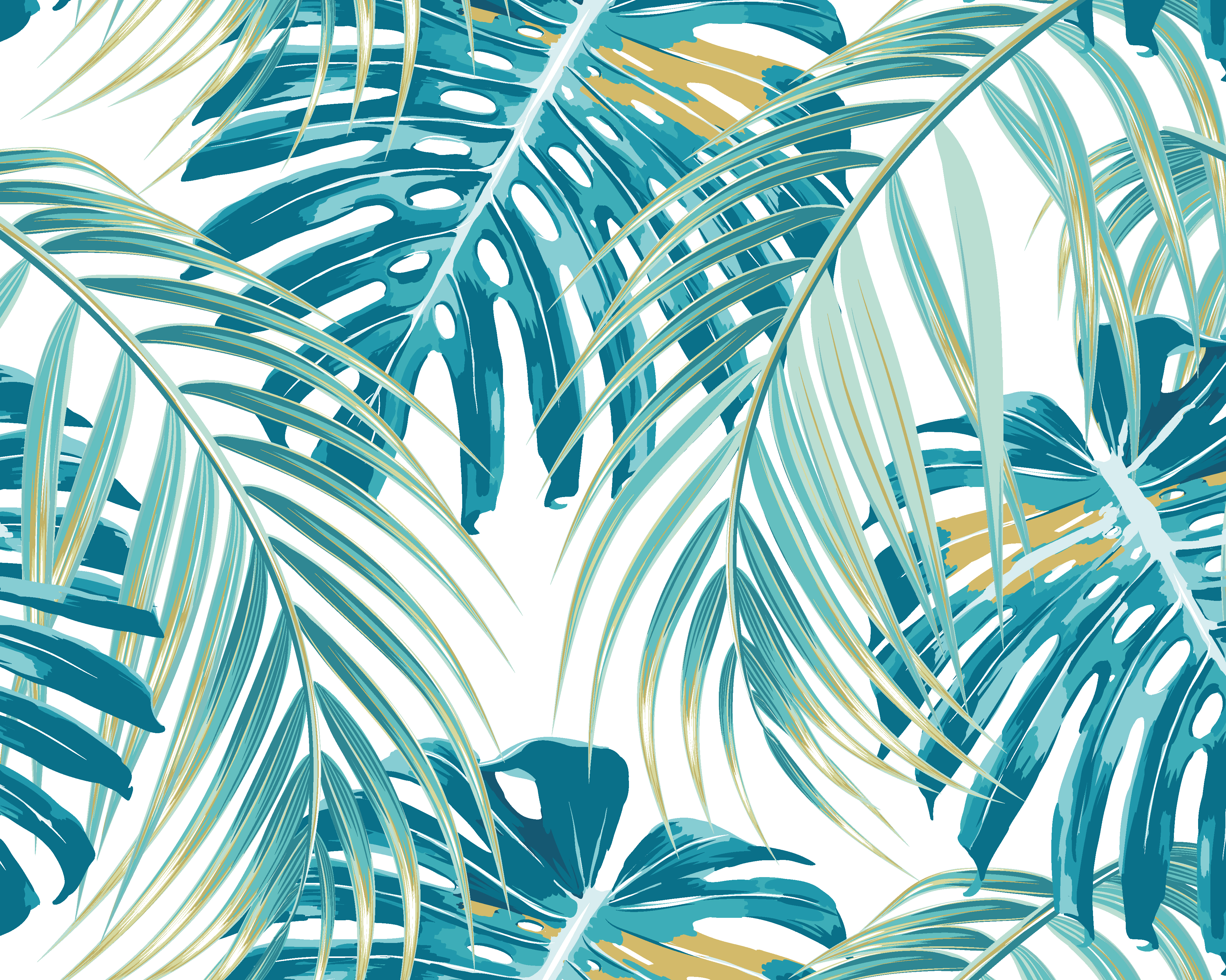 Image of Origin Murals Tropical Leaves Teal Wall Mural - 3 x 2.4m