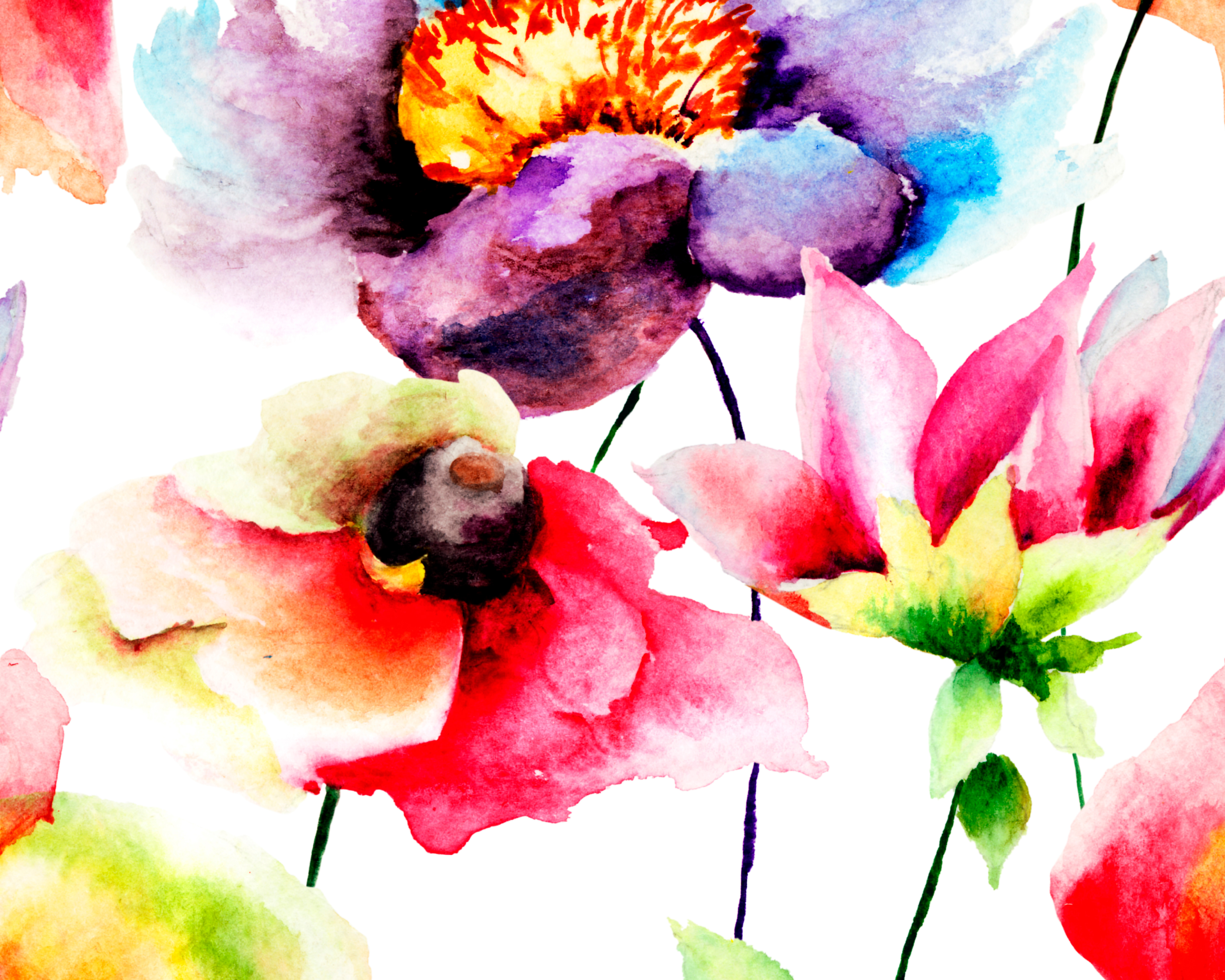 Origin Murals Watercolour Flora Multi Bright Wall Mural - 3 x 2.4m