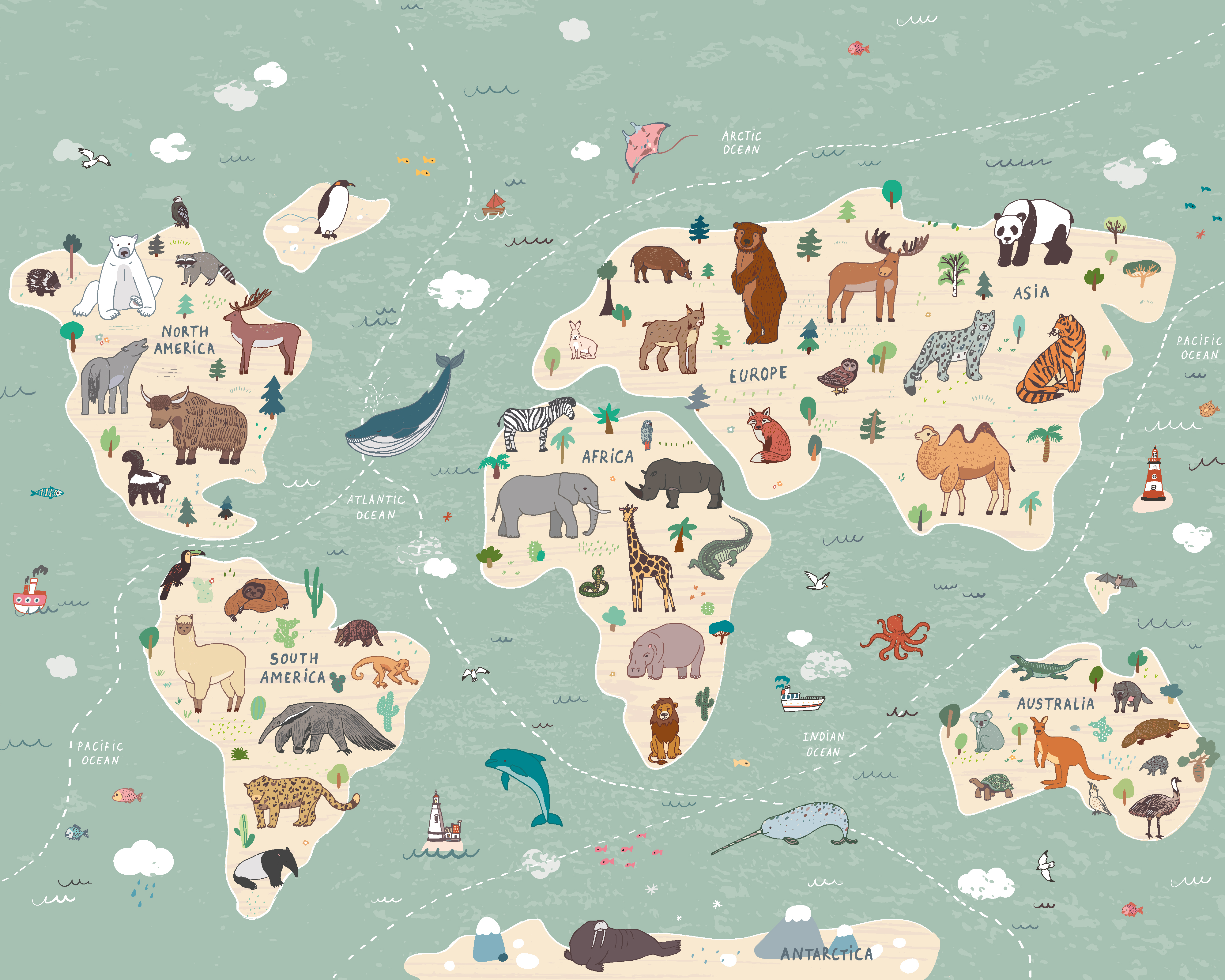 Image of Origin Murals Children's World Map Multi Wall Mural - 3 x 2.4m