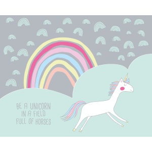 Origin Murals Rainbow Unicorn Mint & Grey Wall Mural - 3 x 2.4m