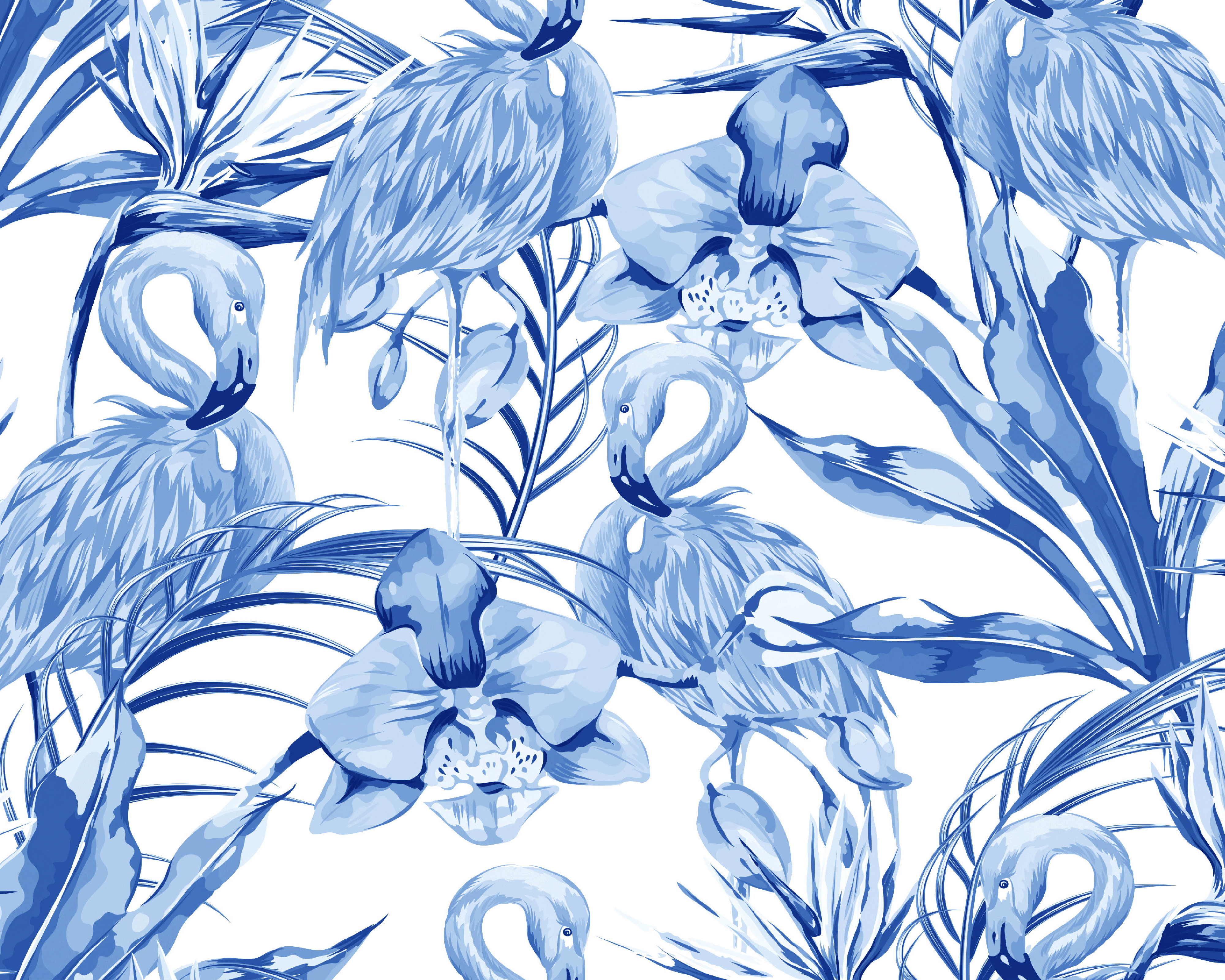 Origin Murals Paradise Flamingo Cobalt Wall Mural - 3.5 x 2.8m