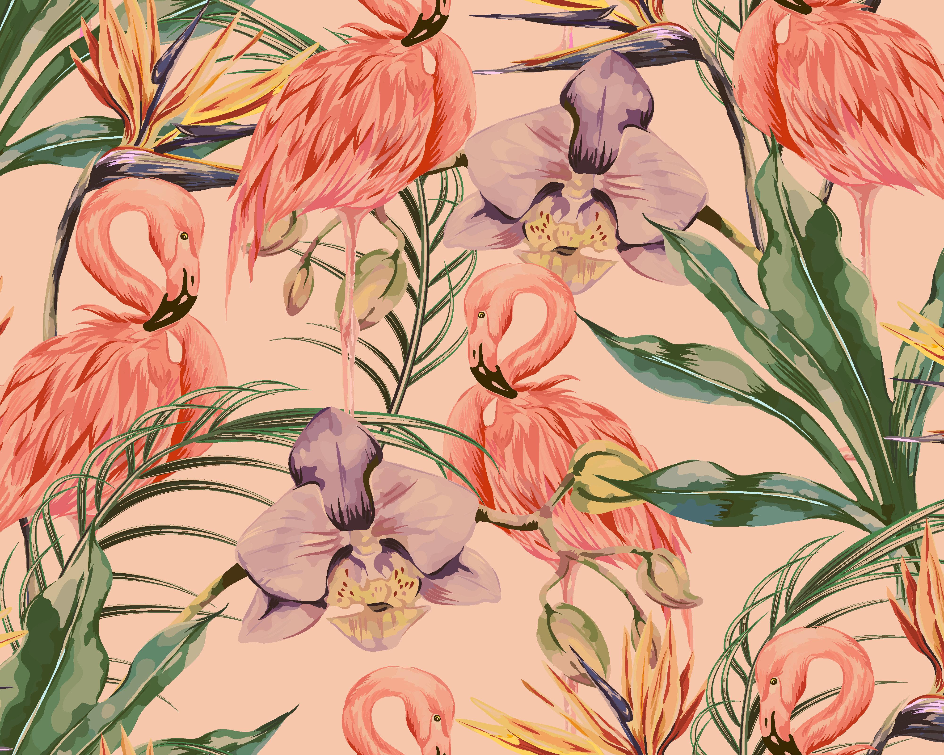 Image of Origin Murals Paradise Flamingo Coral Wall Mural - 3.5 x 2.8m