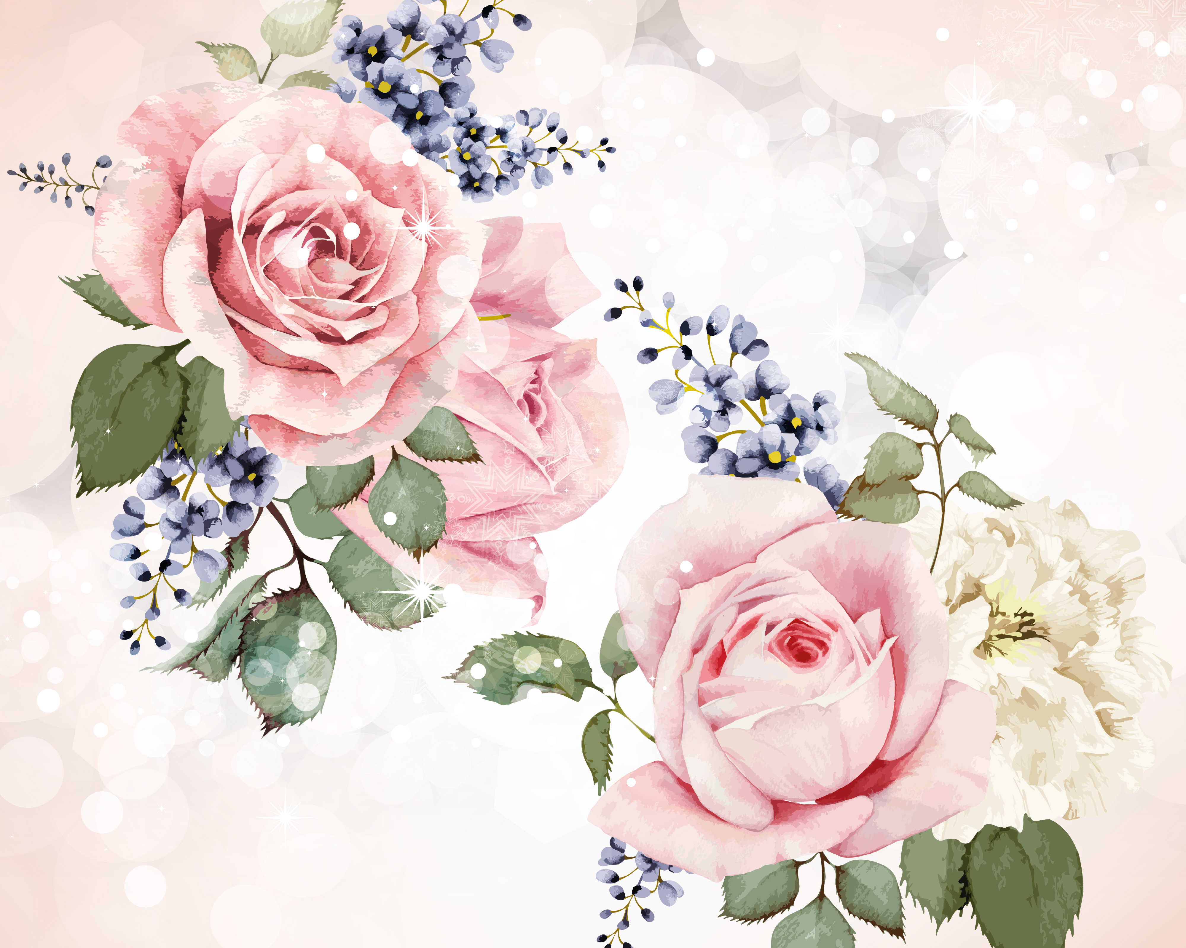 Origin Murals Roses & Sparkles Rose Pink Wall Mural - 3.5 x 2.8m