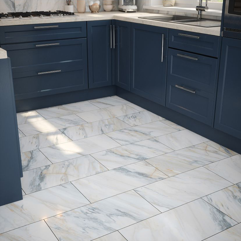 Image of Wickes Capri Warm Satin Marble Ceramic Wall & Floor Tile - 600 x 300mm