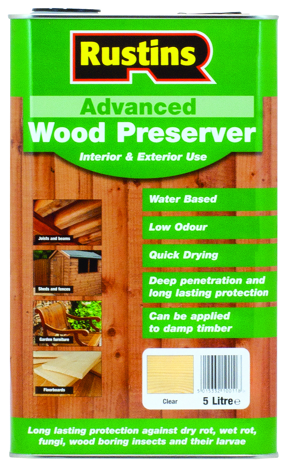 Rustins Advanced Interior & Exterior Wood Preserver - Clear - 5L