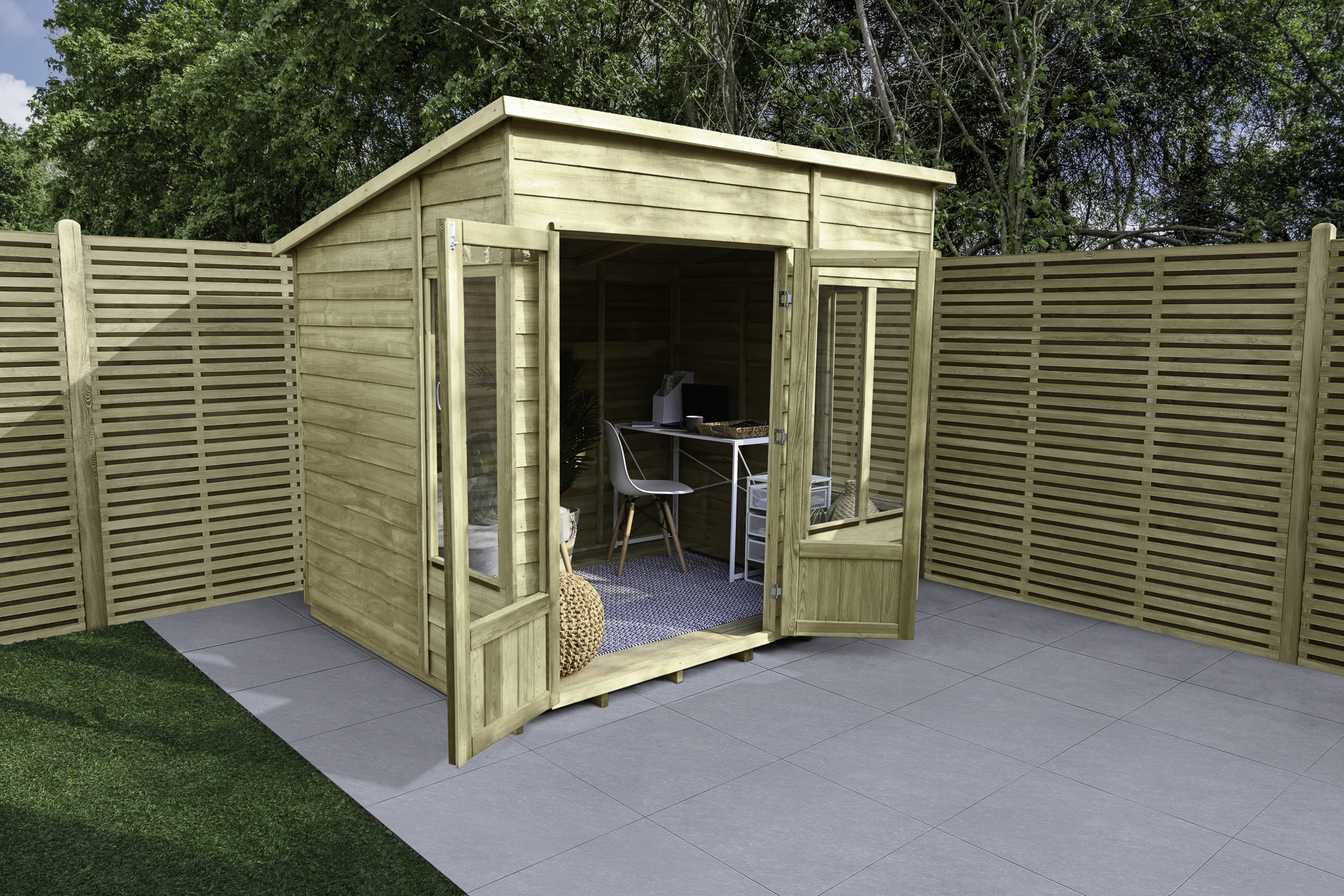 Image of Forest Garden Oakley 8 x 6ft Overlap Pent Summerhouse with Base