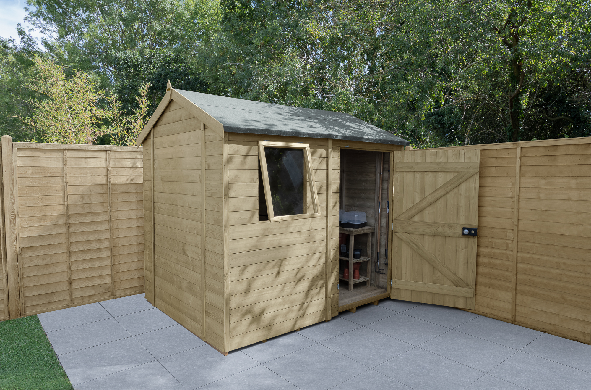 Forest Garden Timberdale 8 x 6ft Reverse Apex Shed with Base & Assembly