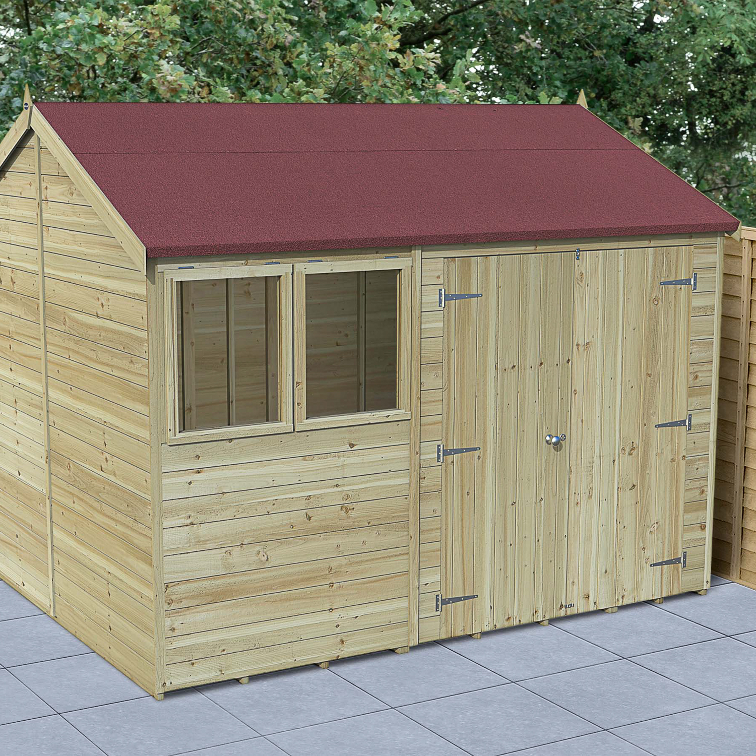 Forest Garden Timberdale Reverse Double Door Shed with Base & Assembly - 10 x 8ft