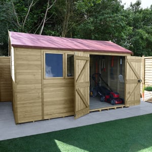 Image of Forest Garden Timberdale 12 x 8ft Reverse Apex Double Door Shed with Base
