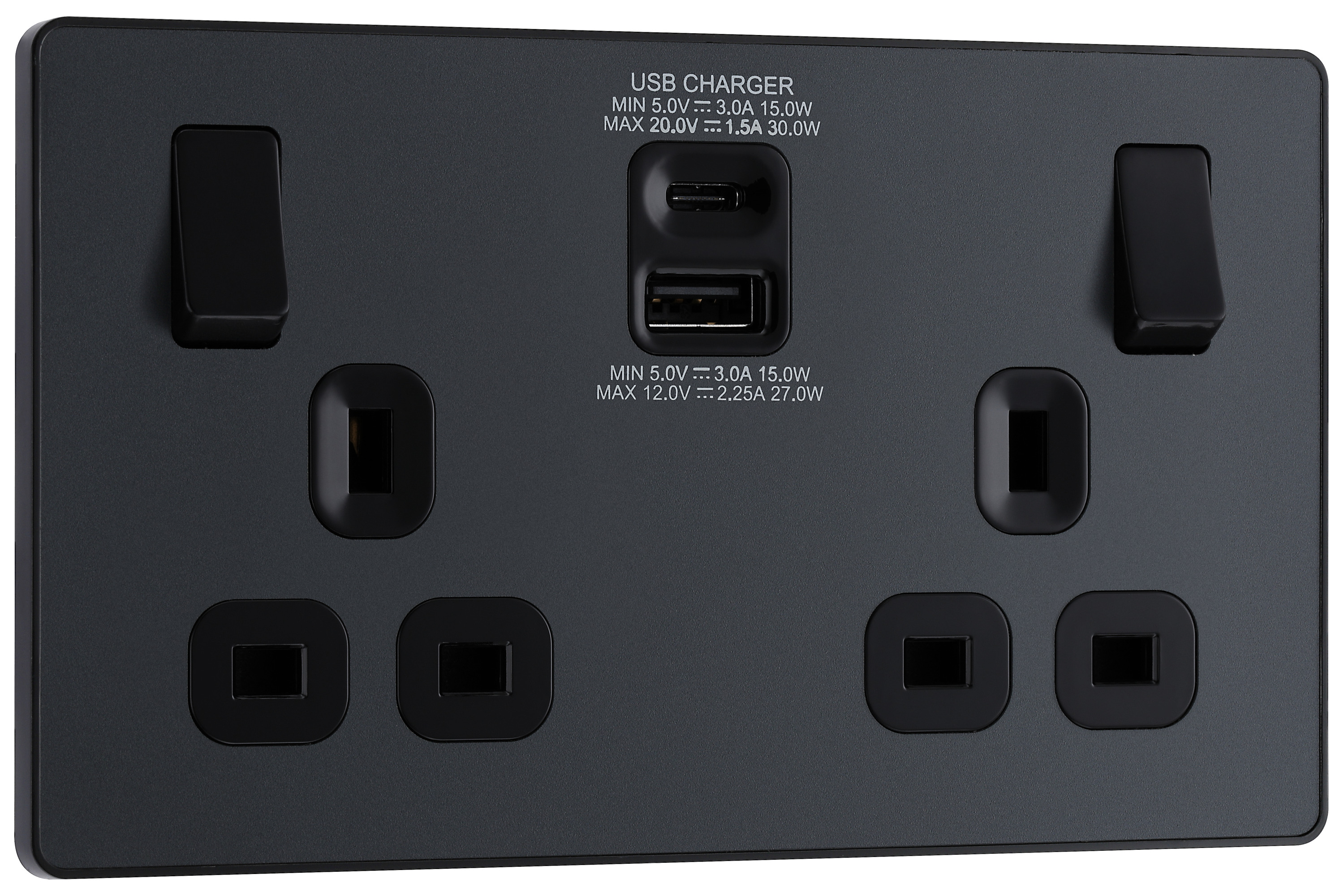 BG Evolve 13A Double Socket & USB C - Matt Grey