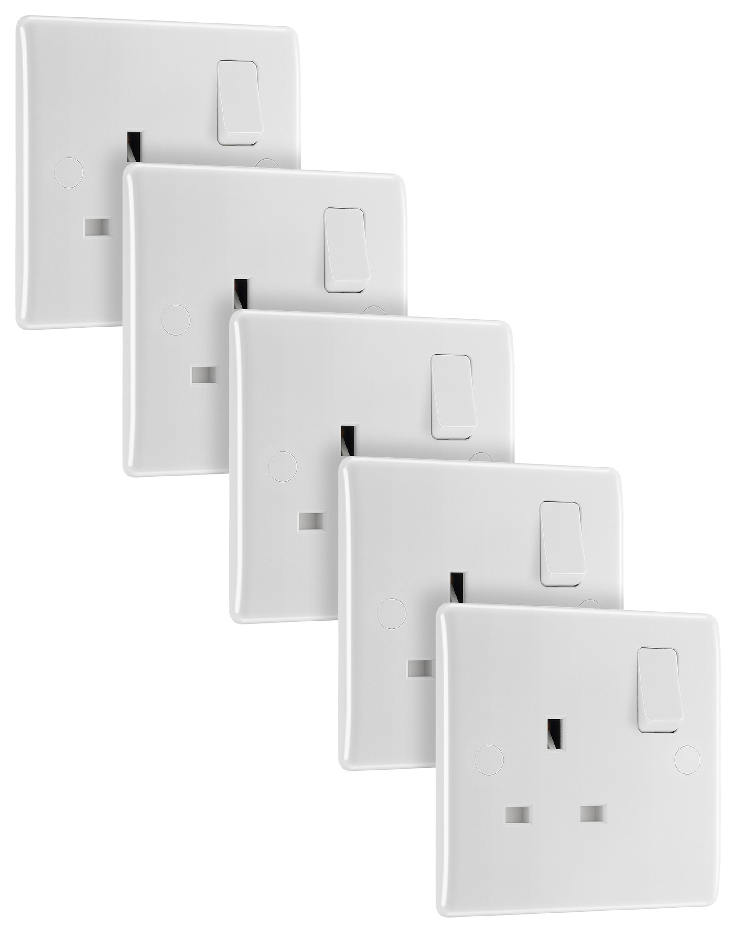 BG 13A Single Gang Curve White Single Switched Socket - Pack of 5